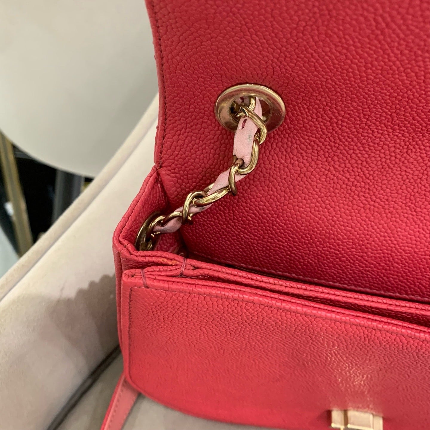 Pre-owned Certified Chanel Coco Cuba Flap Top Handle Coral Red Caviar Leather Golden Hardware, 2018, w/ Chanel box, dust bag