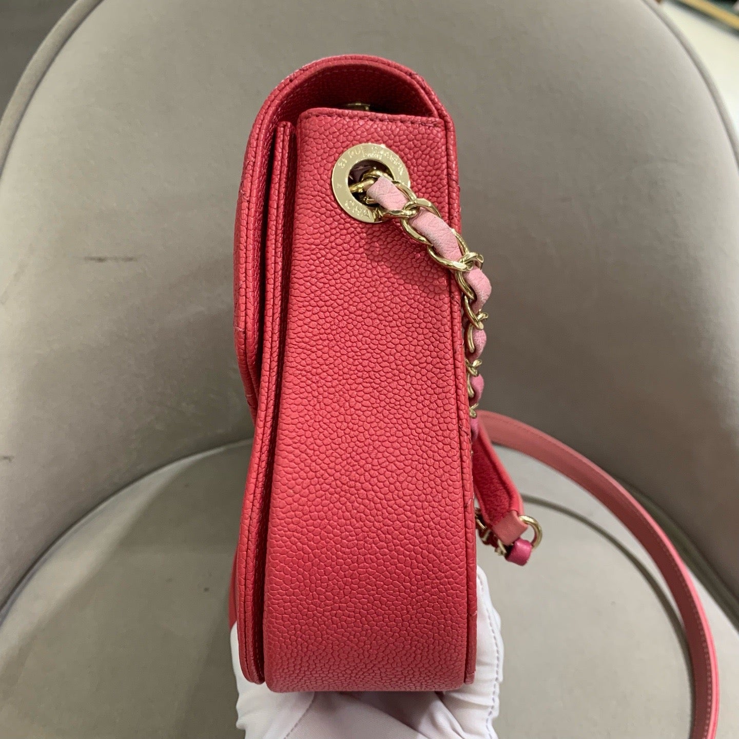 Pre-owned Certified Chanel Coco Cuba Flap Top Handle Coral Red Caviar Leather Golden Hardware, 2018, w/ Chanel box, dust bag