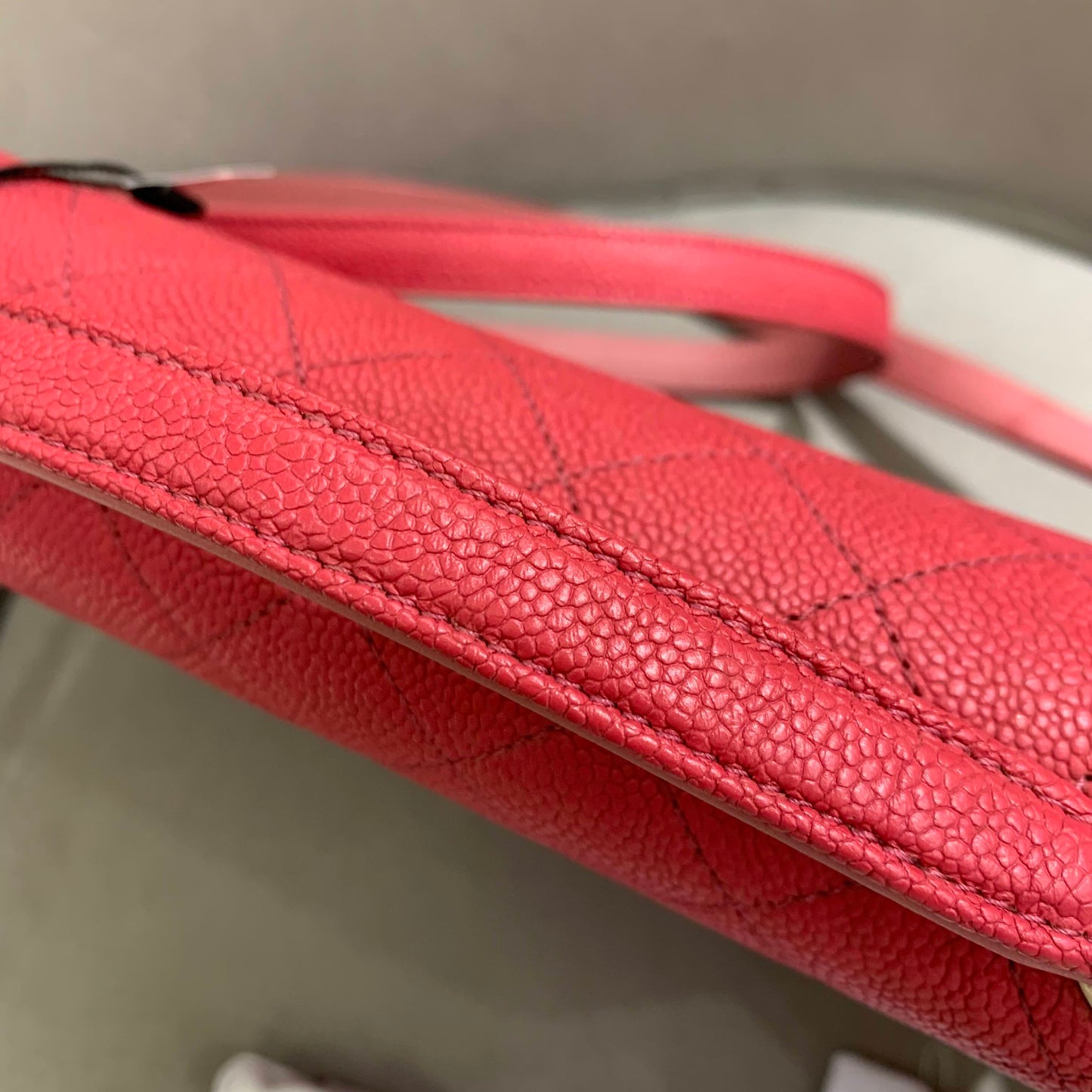Pre-owned Certified Chanel Coco Cuba Flap Top Handle Coral Red Caviar Leather Golden Hardware, 2018, w/ Chanel box, dust bag