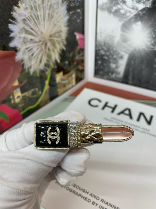 Pre-owned Certified Chanel Crystal Pink Lipstick Brooch