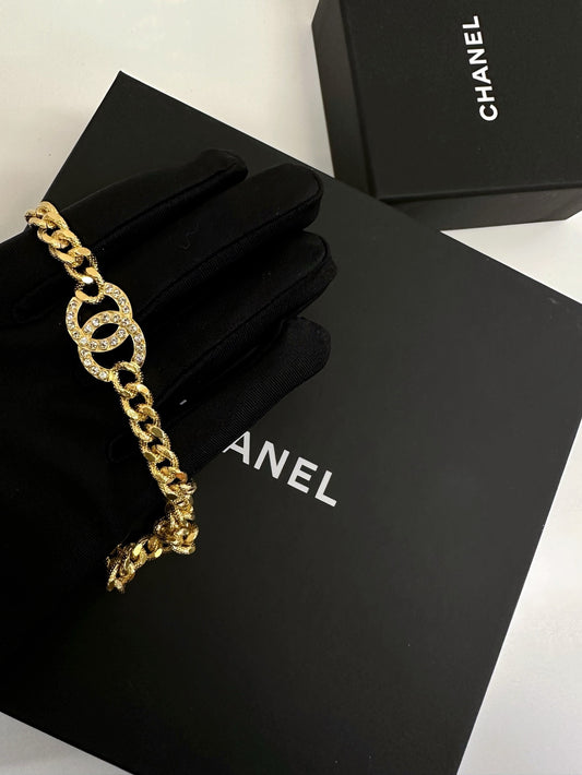Pre-owned Certified Chanel Double CC Golden Chocker with Crystals, Not Used, 2024, w/ box