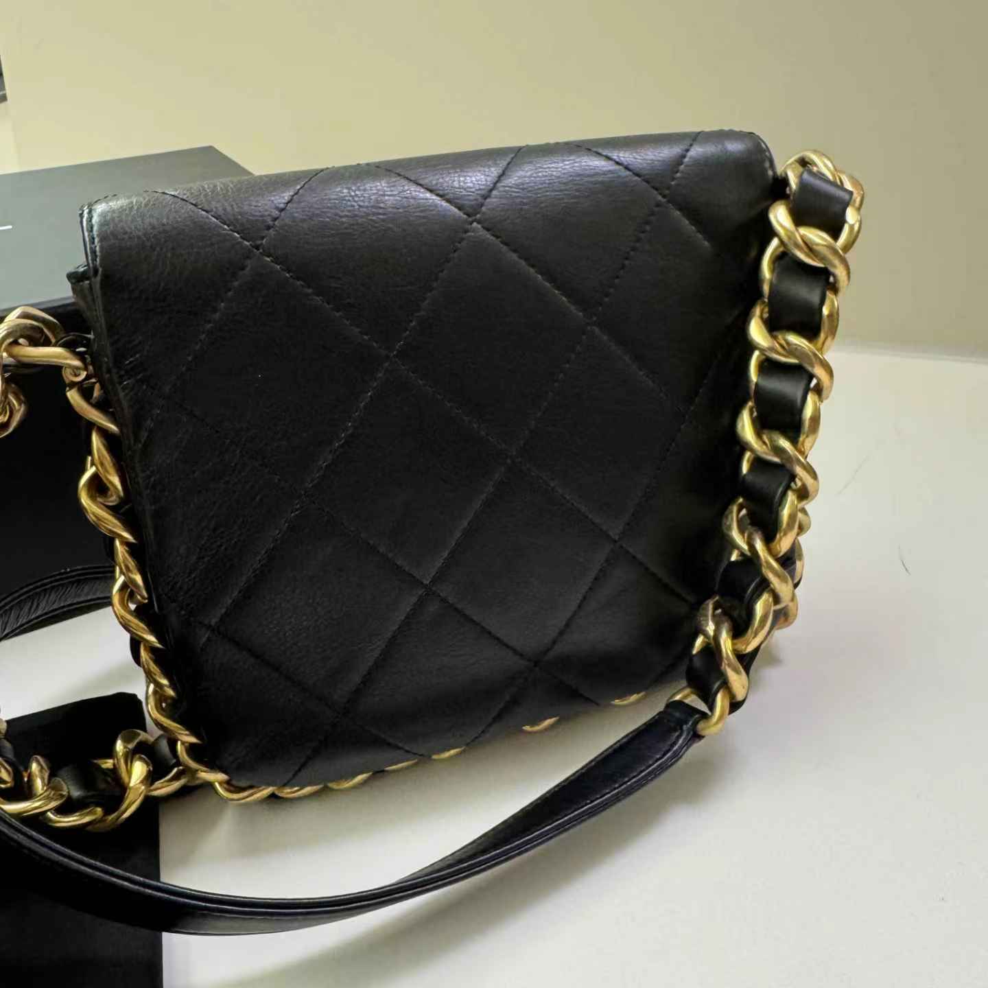 Pre-owned Certified Chanel Framing Chain Flap Black Calfskin Golden Hardware, 2024 Microchipped, w/ Full Set