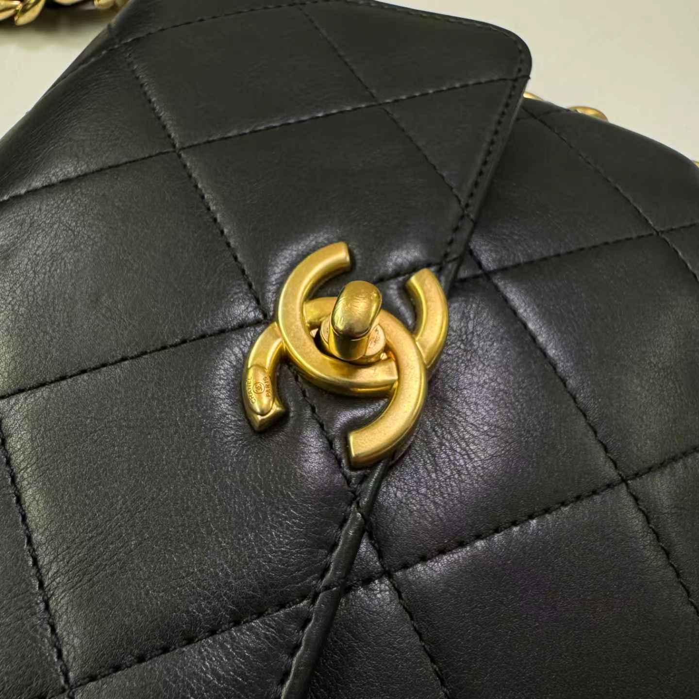 Pre-owned Certified Chanel Framing Chain Flap Black Calfskin Golden Hardware, 2024 Microchipped, w/ Full Set