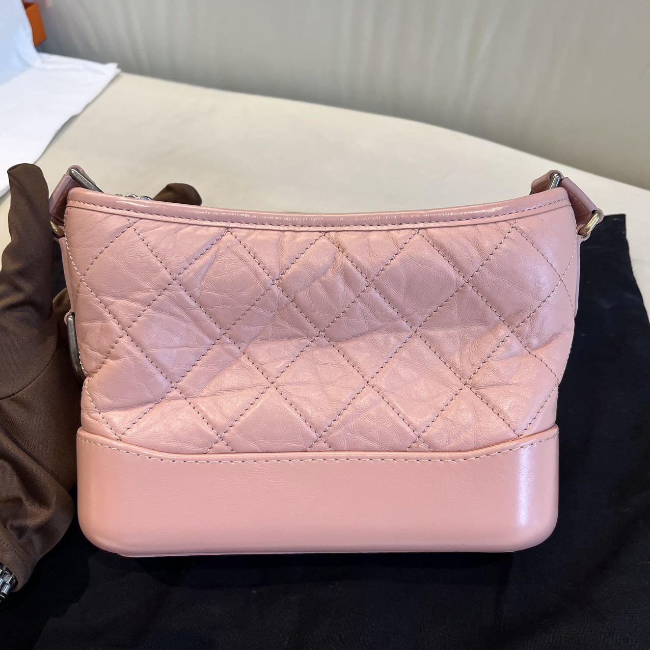 Pre-owned Certified Chanel Gabrielle Hobo Small Sakura Pink Aged Calfskin, mid-2019, w/ Full Set - Chanel box, dust bag, Chanel card