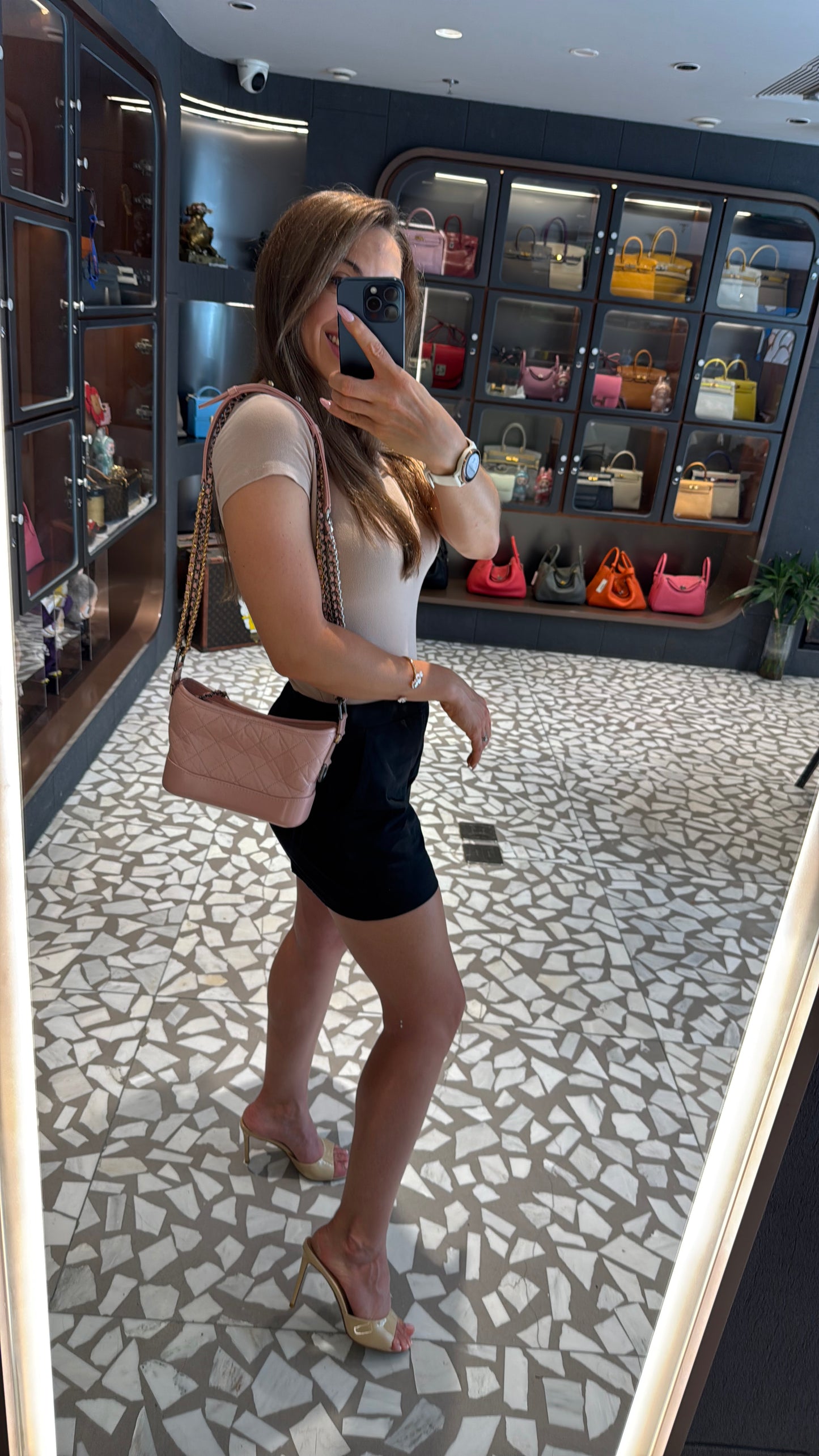 Pre-owned Certified Chanel Gabrielle Hobo Small Sakura Pink Aged Calfskin, mid-2019, w/ Full Set - Chanel box, dust bag, Chanel card