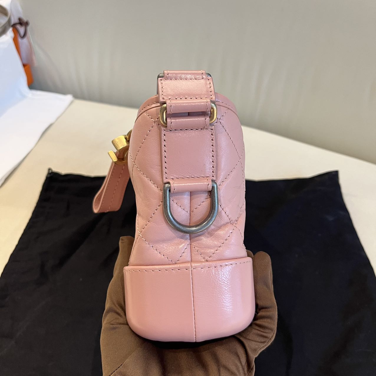 Pre-owned Certified Chanel Gabrielle Hobo Small Sakura Pink Aged Calfskin, mid-2019, w/ Full Set - Chanel box, dust bag, Chanel card