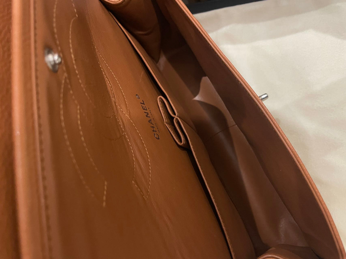 Pre-owned Certified Chanel Jumbo CF Double Classic Flap in Brown Caviar Leather with Silver Hardware, 2011-2012 , w/ Full Set