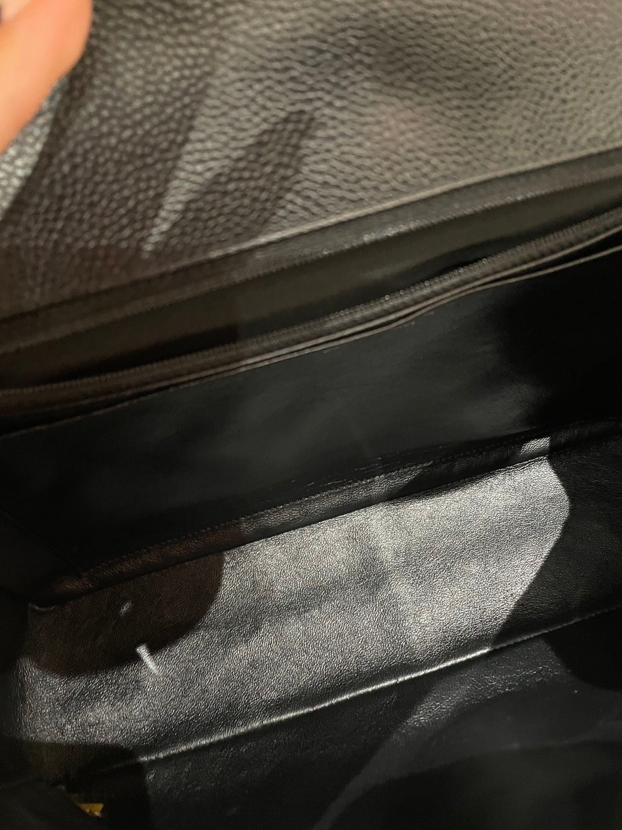 Pre-owned Certified Chanel CF Single Flap Jumbo Black Caviar Leather with Silver Hardware, 2008-2009, w/ Chanel dust bag, sticker inside