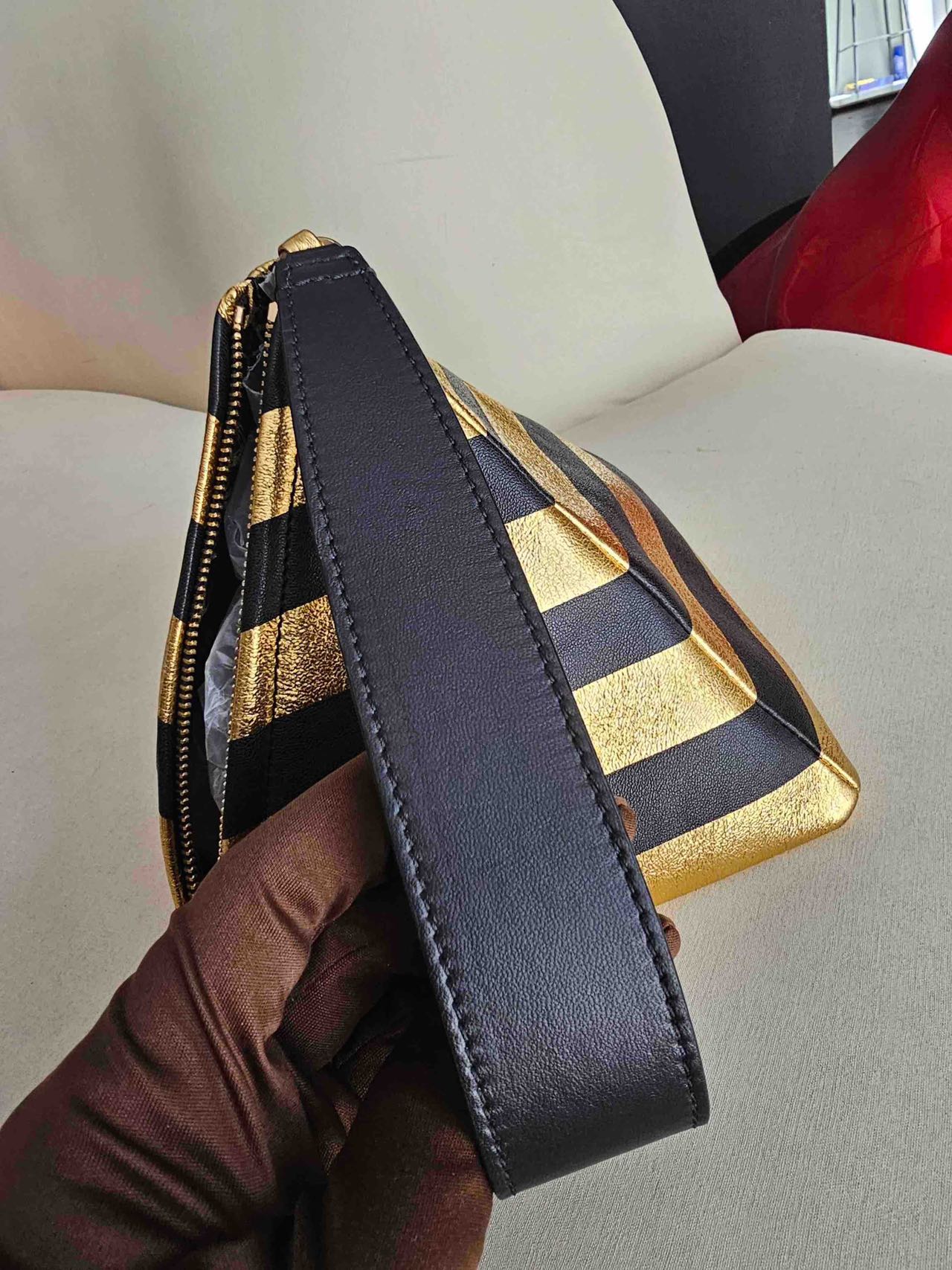 Pre-owned Certified Chanel Kheops Pyramid Bag in Gold and Black Lambksin with Golden Hardware, 2019 pre-fall, w/ card, dust bag