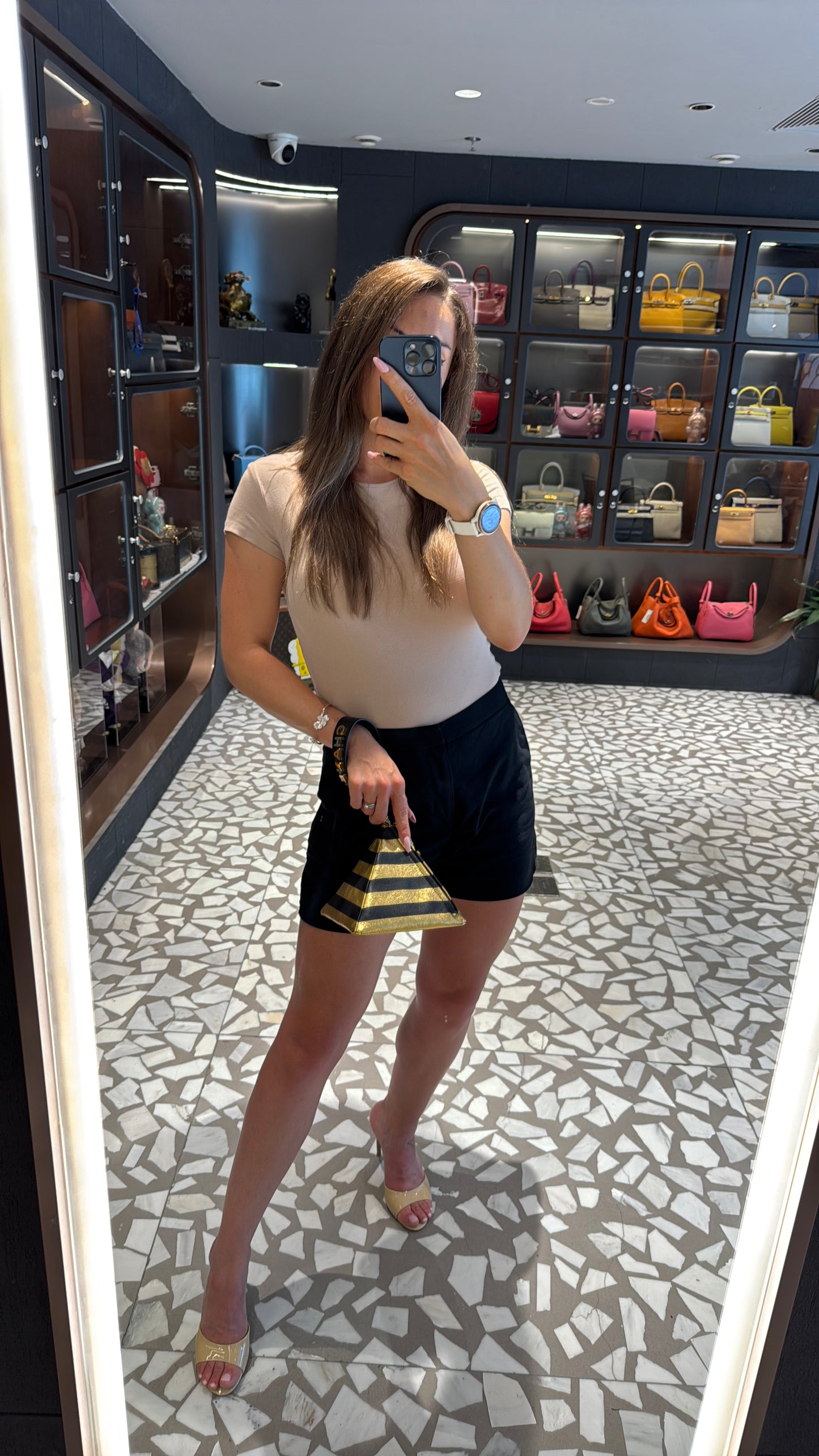 Pre-owned Certified Chanel Kheops Pyramid Bag in Gold and Black Lambksin with Golden Hardware, 2019 pre-fall, w/ card, dust bag