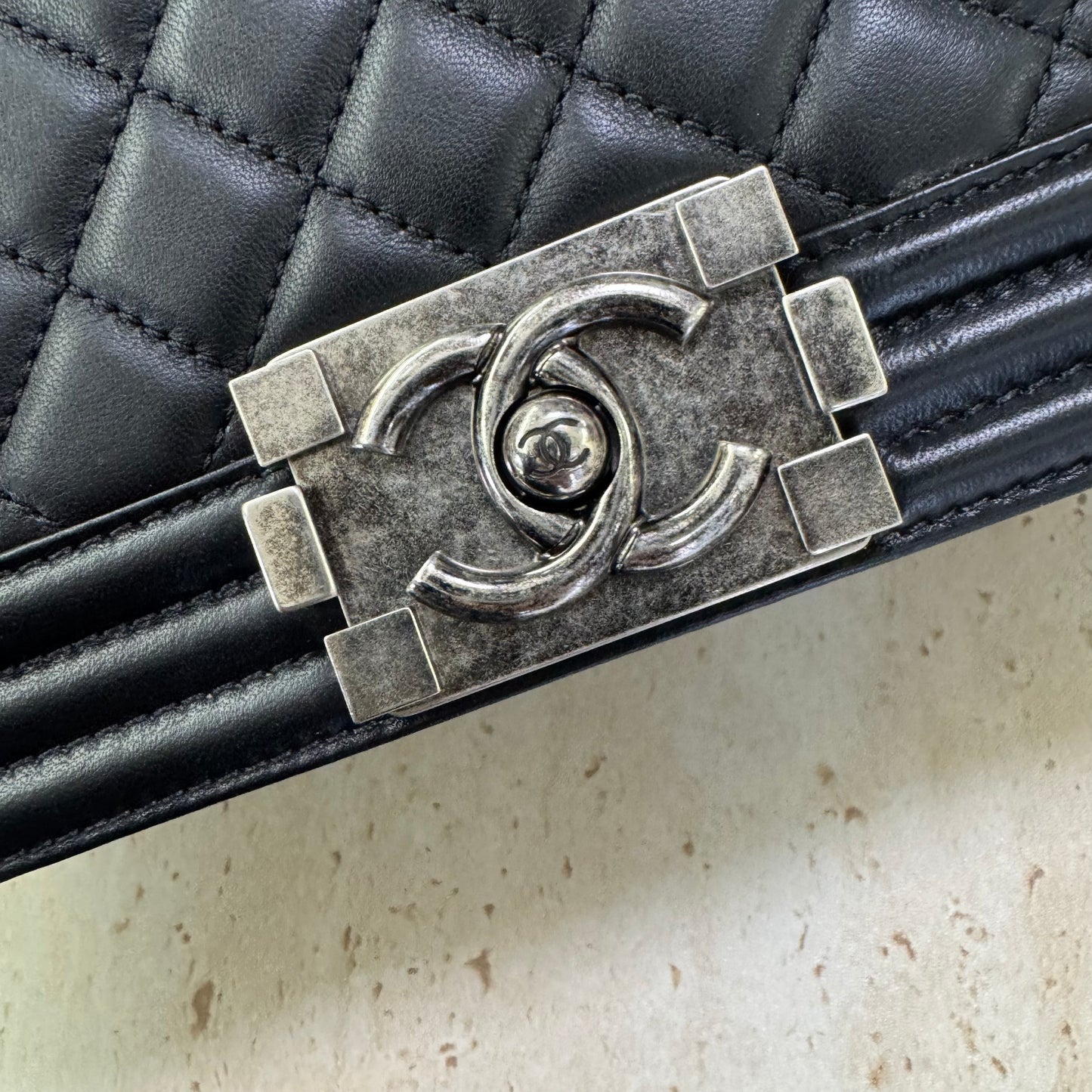 Pre-owned Certified Chanel Medium Boy Bag Black Calfskin Dark Silver Hw, 2016, w/ box, dust bag