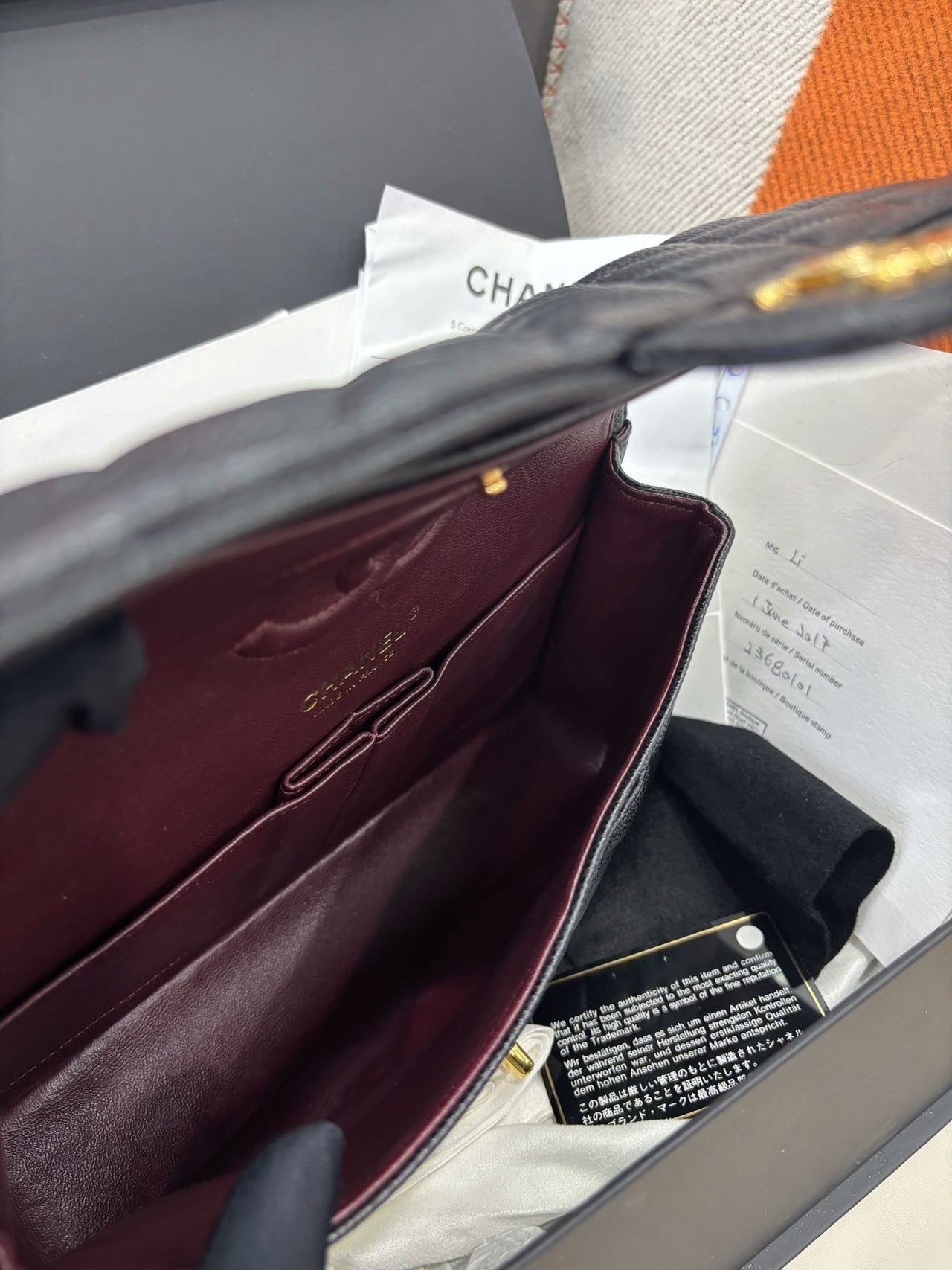 Pre-owned Certified Chanel Medium CF Double Classic Flap Black Caviar Leather with Golden Hardware, 2016-2017, w/ full set