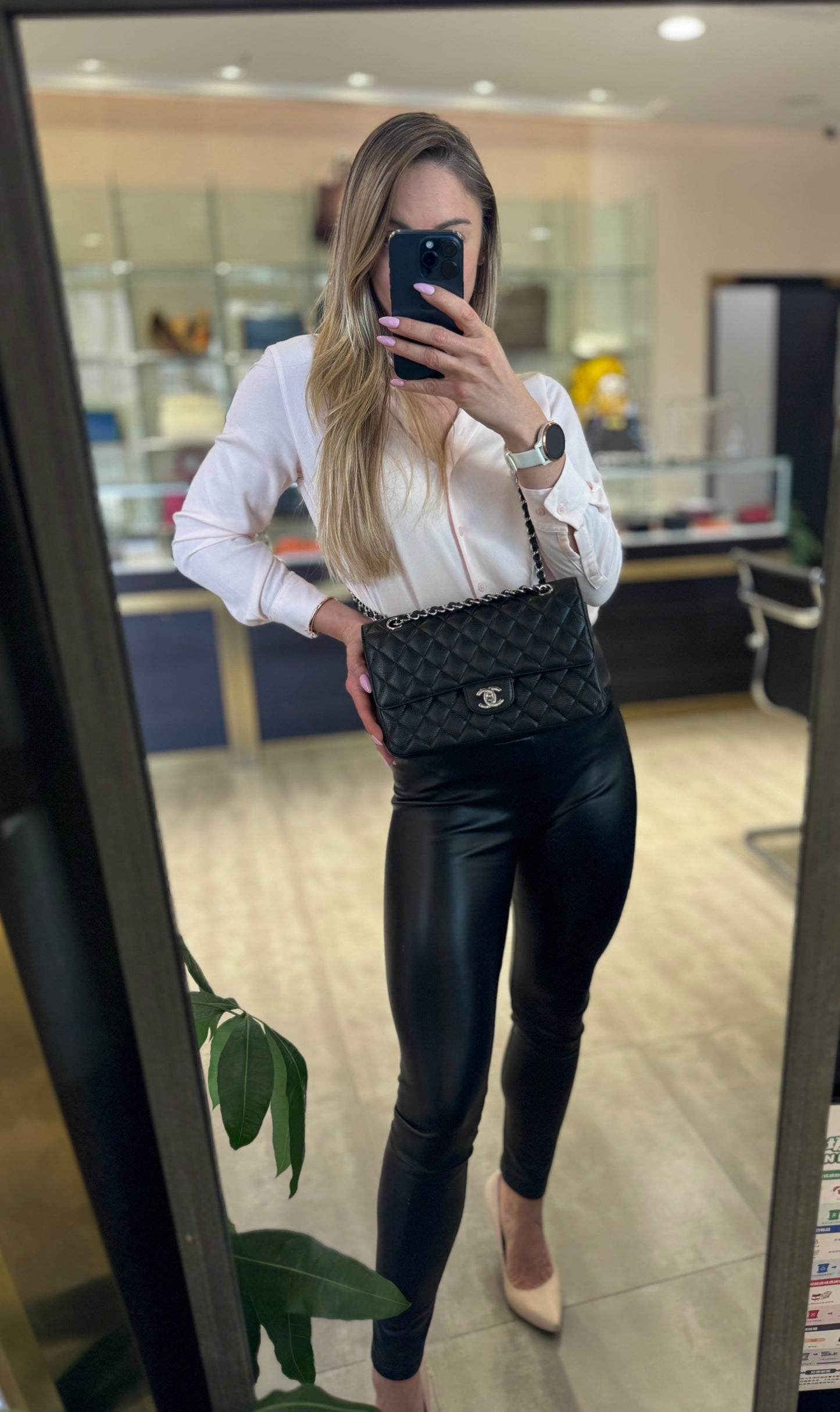 Pre-owned Chanel Medium Classic Flap CF Black Caviar Leather with Silver Hardware, 2017-2018, w/ box, dust bag