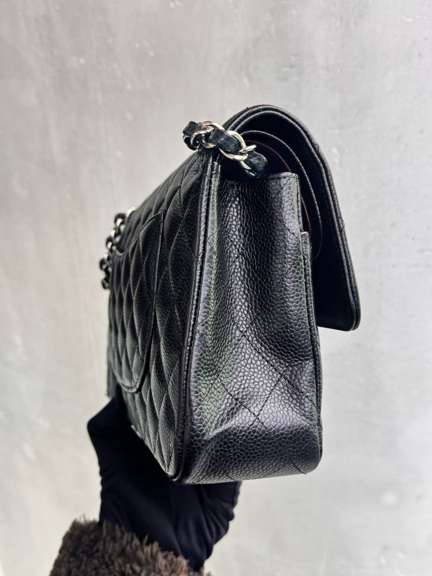 Pre-owned Chanel Medium Classic Flap CF Black Caviar Leather with Silver Hardware, 2017-2018, w/ box, dust bag