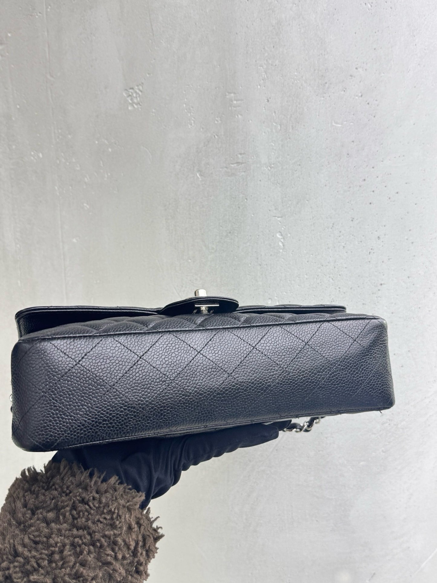 Pre-owned Chanel Medium Classic Flap CF Black Caviar Leather with Silver Hardware, 2017-2018, w/ box, dust bag