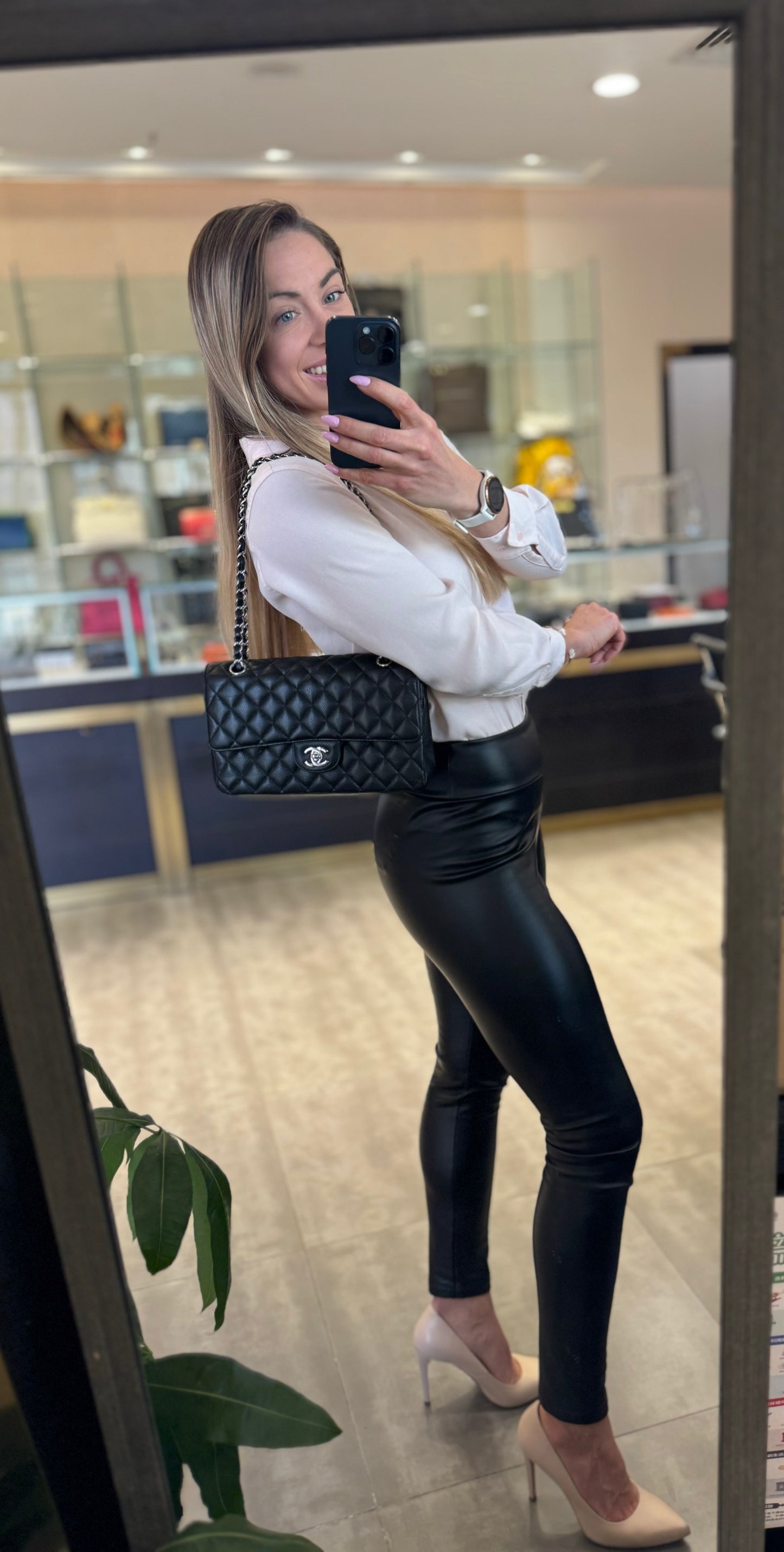 Pre-owned Chanel Medium Classic Flap CF Black Caviar Leather with Silver Hardware, 2017-2018, w/ box, dust bag