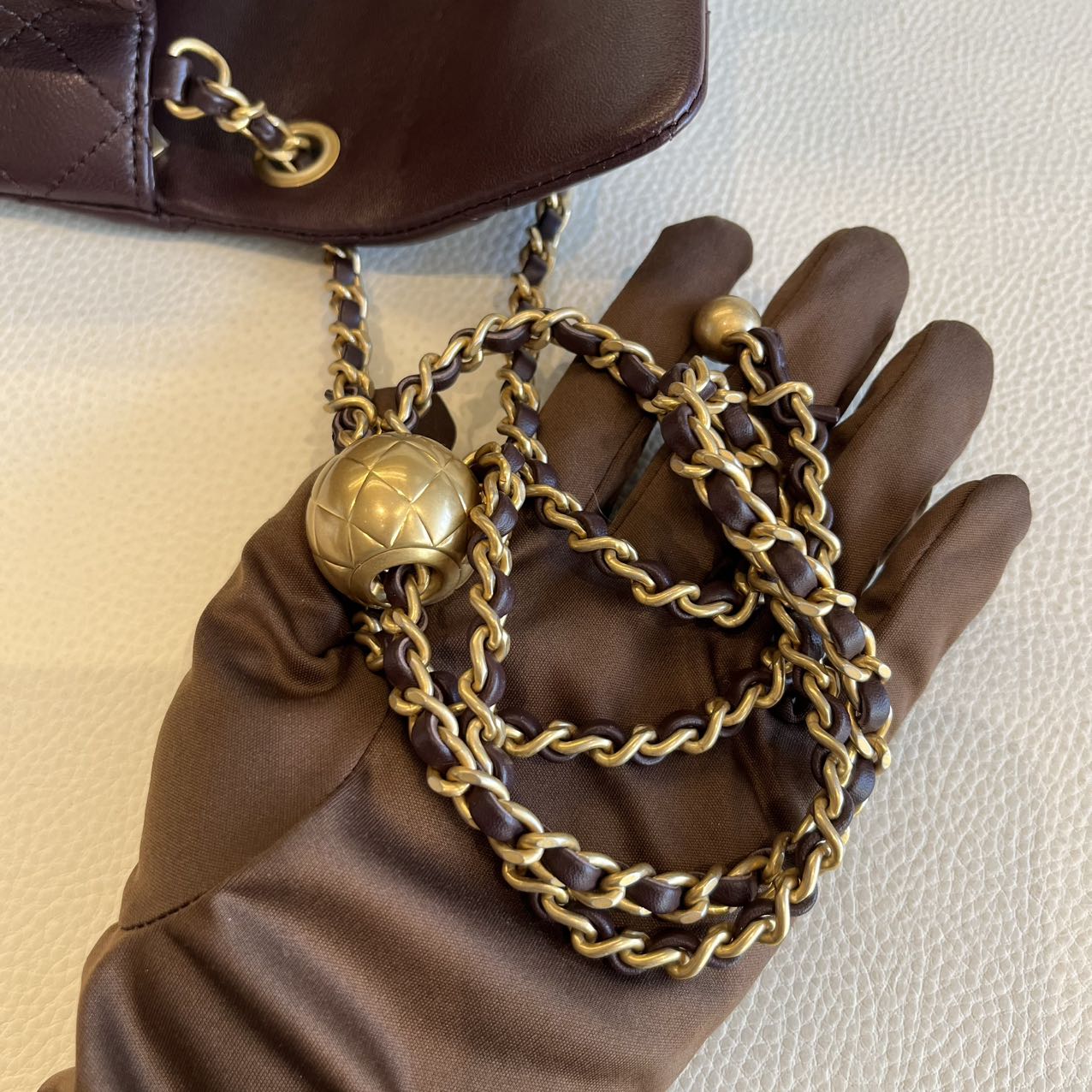 Pre-owned Certified Chanel Mini CF Rectangle Pearl Crush in Deep Burgundy Brown Lambskin with Golden Hardware, 2025 Microchipped, w/ full set