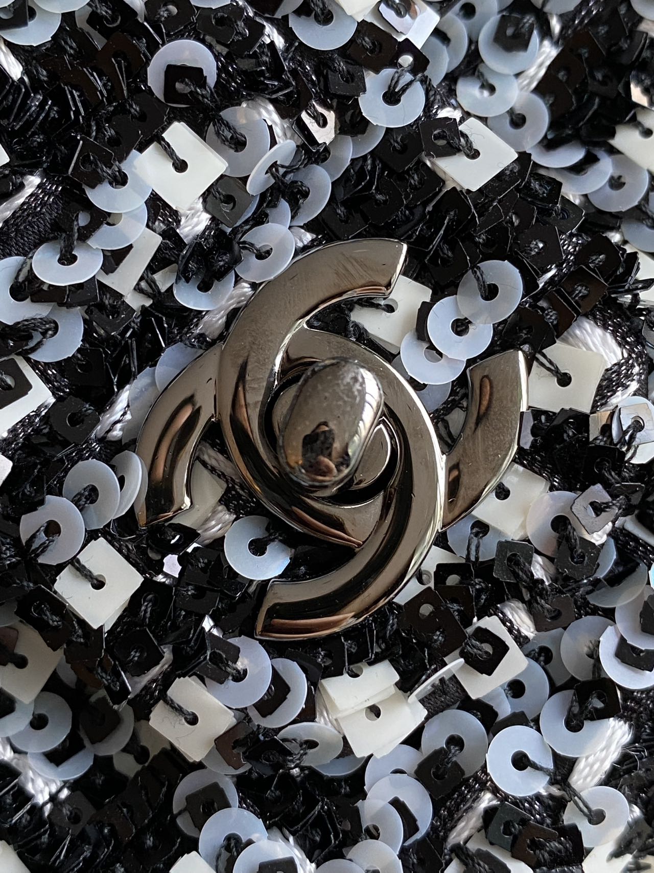 Pre-owned Certified Chanel Mini Classic Flap CF Rectangle with Sequins with Black Shiny Hardware, 2020-2021, w/ Full Set