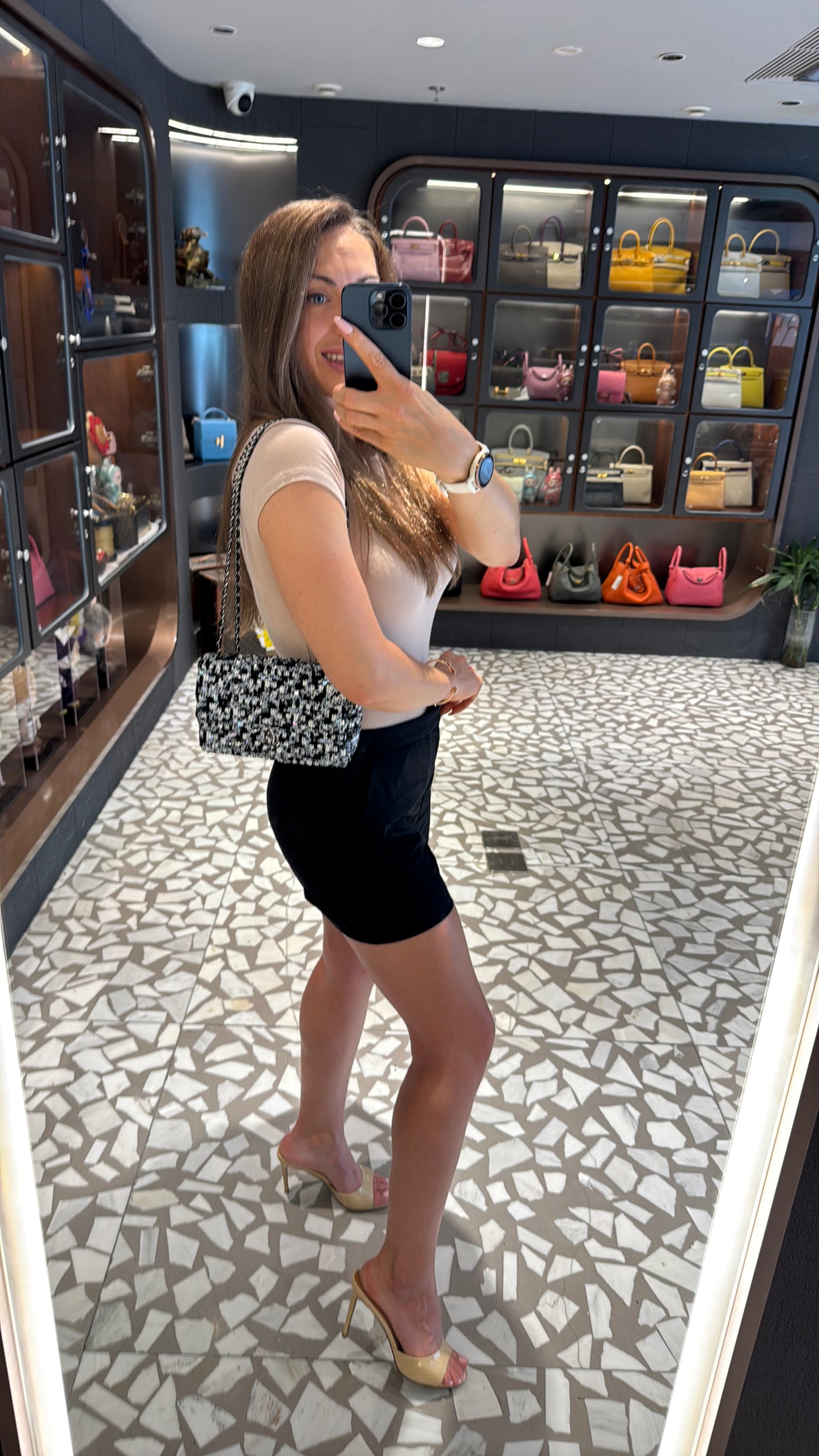 Pre-owned Certified Chanel Mini Classic Flap CF Rectangle with Sequins with Black Shiny Hardware, 2020-2021, w/ Full Set