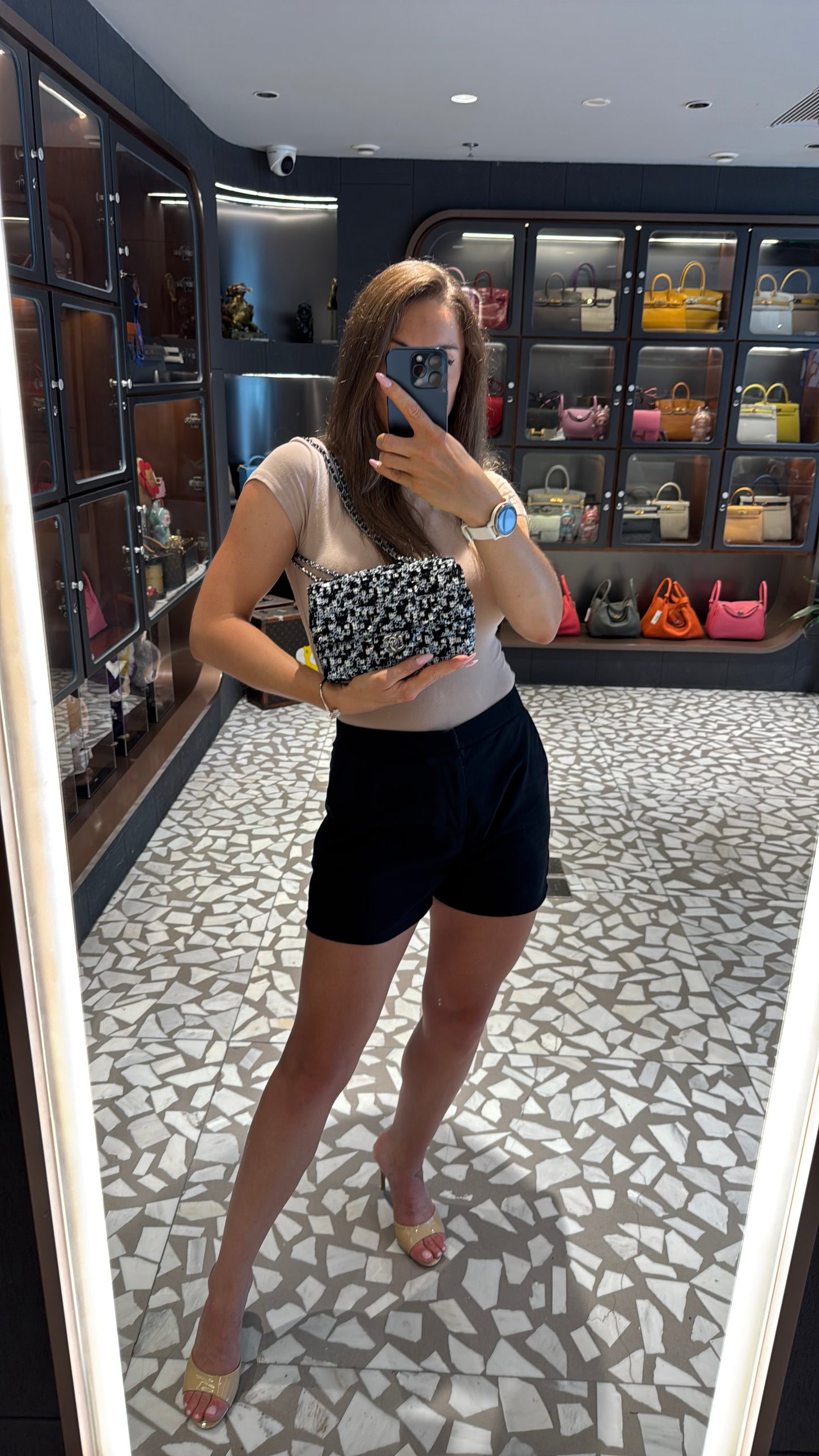 Pre-owned Certified Chanel Mini Classic Flap CF Rectangle with Sequins with Black Shiny Hardware, 2020-2021, w/ Full Set