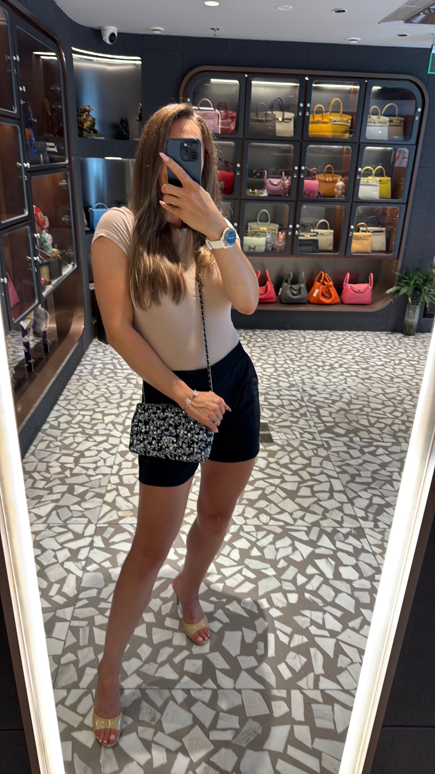 Pre-owned Certified Chanel Mini Classic Flap CF Rectangle with Sequins with Black Shiny Hardware, 2020-2021, w/ Full Set