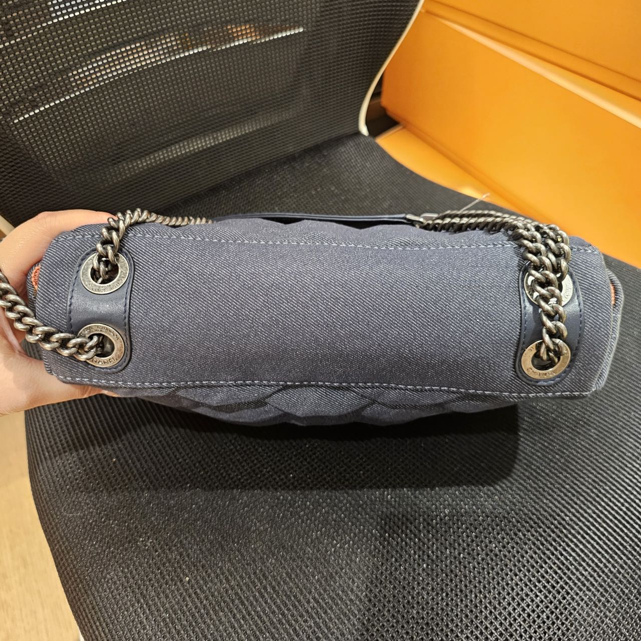 Pre-owned Chanel Pleated Denim Turtle Flap Black Hardware, 2016, Full Set