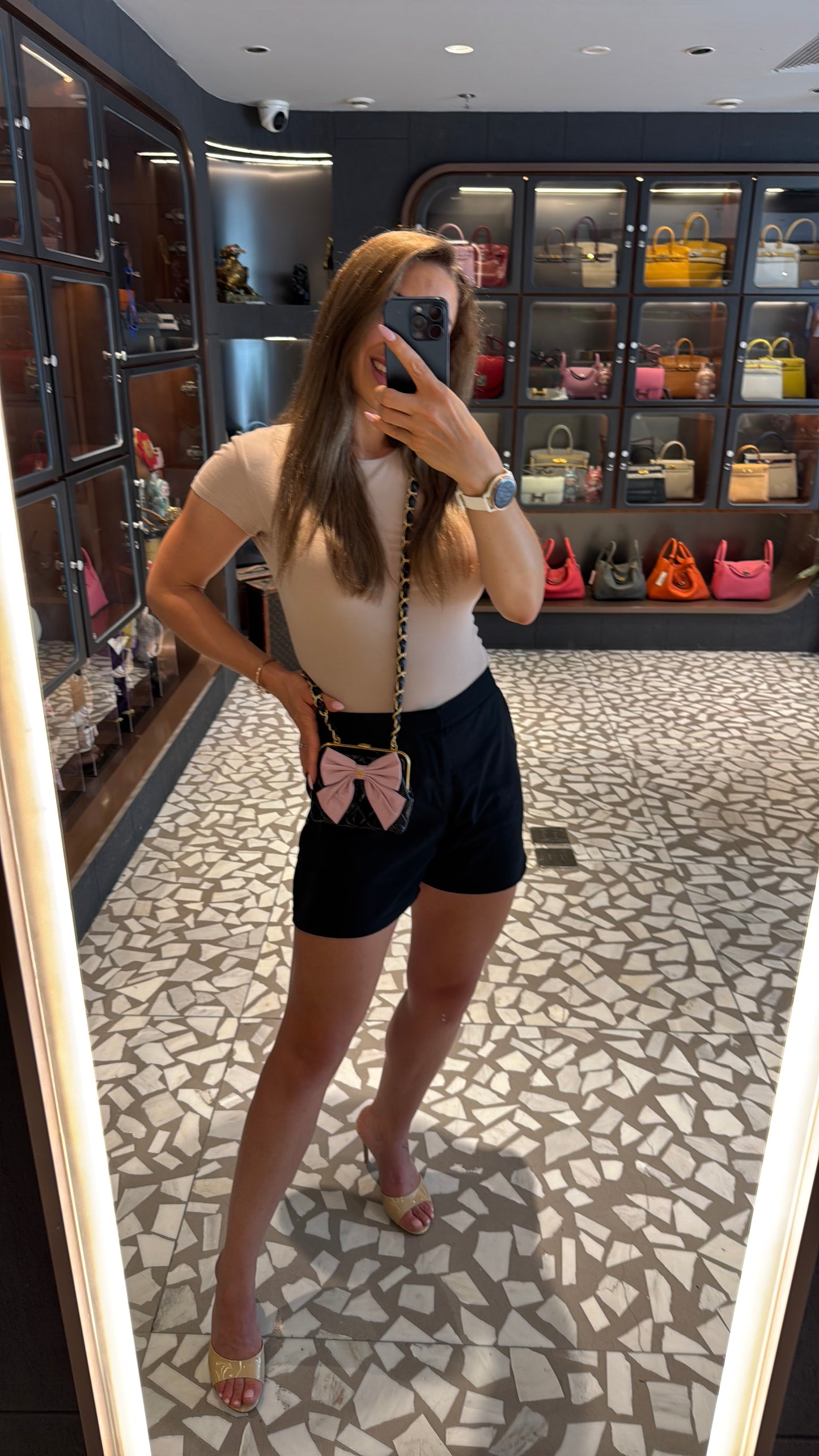 Pre-owned Certified Chanel Ribbon Clutch with Chain in Shiny Black Calfskin with Golden Hardware, microchipped, 2024, w/ dust bag