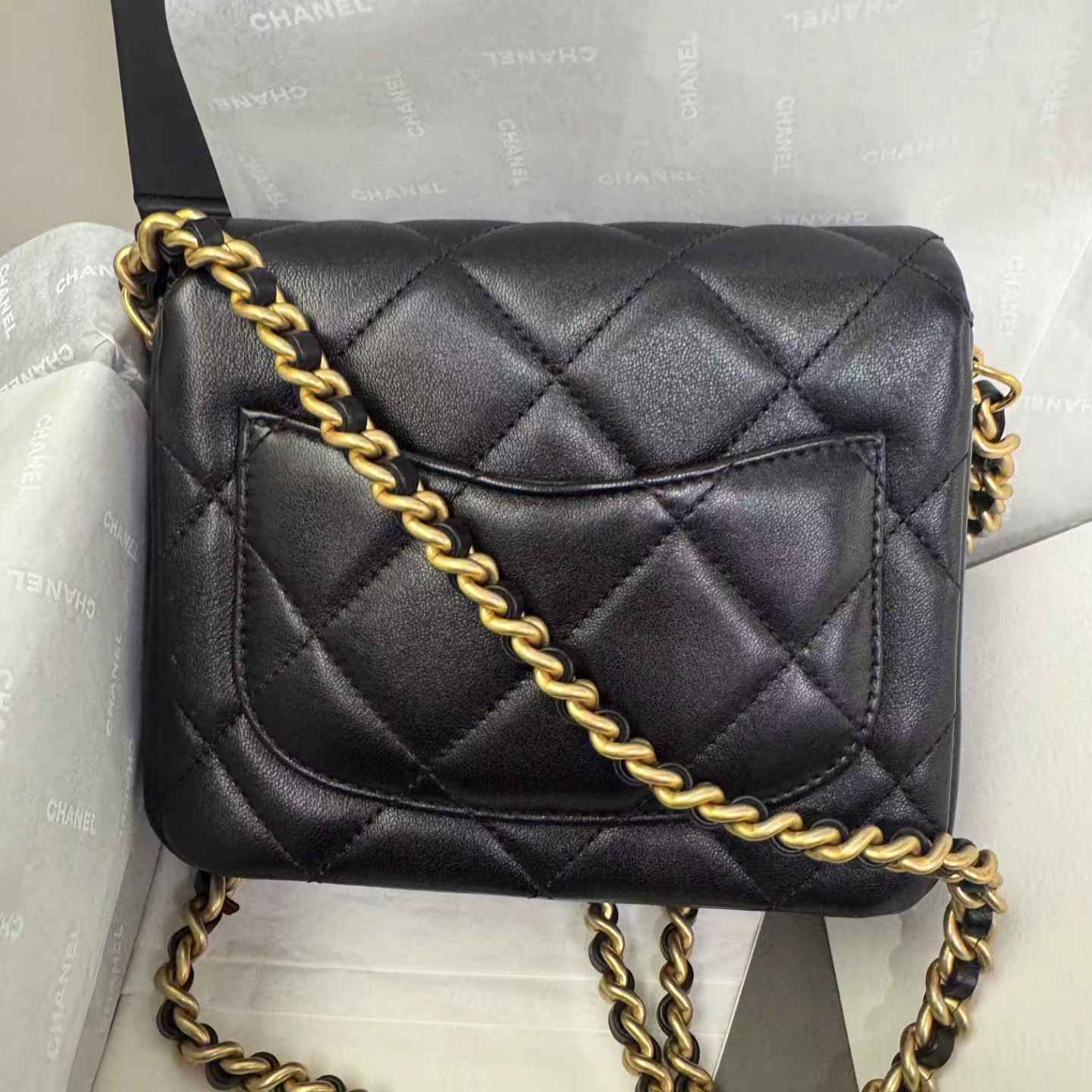 Pre-owned Certified Chanel Side Note Flap Bag Black Lambskin Golden Hardware, 2023 Microchipped, w/ Full Set