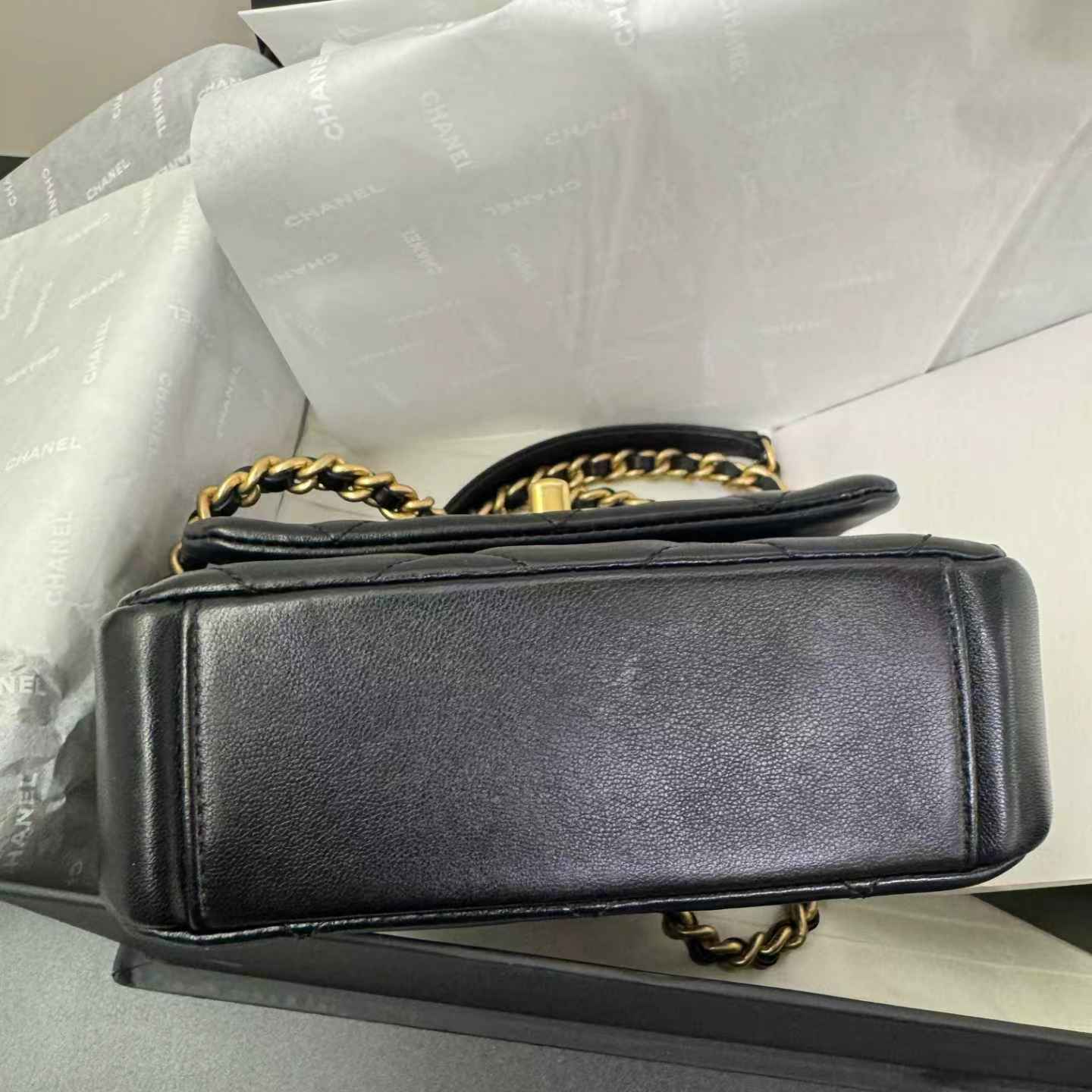 Pre-owned Certified Chanel Side Note Flap Bag Black Lambskin Golden Hardware, 2023 Microchipped, w/ Full Set