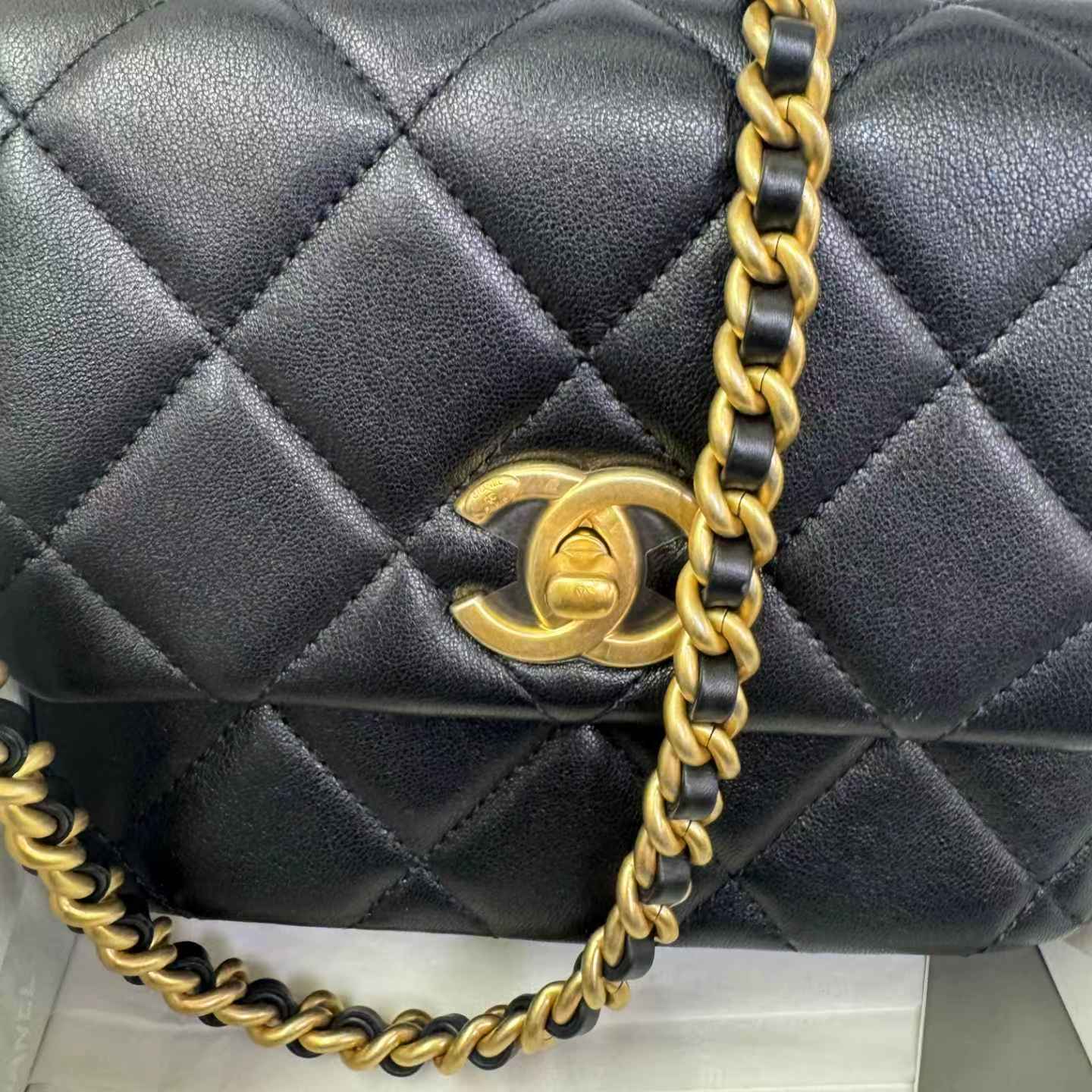 Pre-owned Certified Chanel Side Note Flap Bag Black Lambskin Golden Hardware, 2023 Microchipped, w/ Full Set