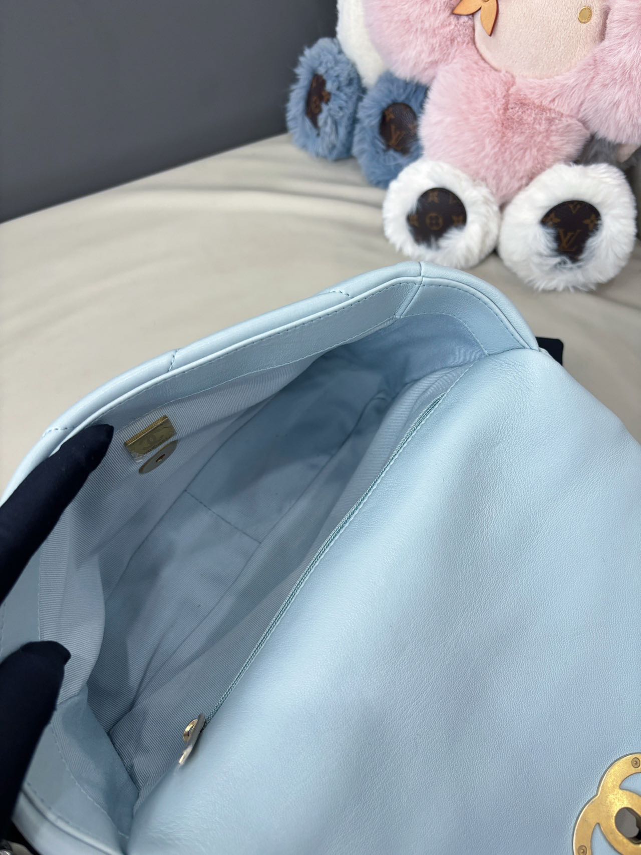 Pre-owned Certified Chanel Small 19Bag in Light Blue Lambskin with Golden Hardware, Microchipped, w/ box,dust bag