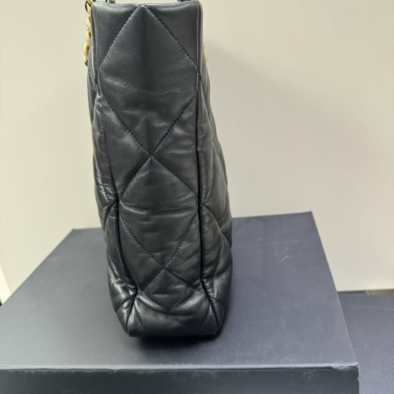 Pre-owned Certified Chanel 19 Shopper Tote Black Lambskin Golden Hw, 2023 Microchipped, w/ Full set - Chanel box, dust bag