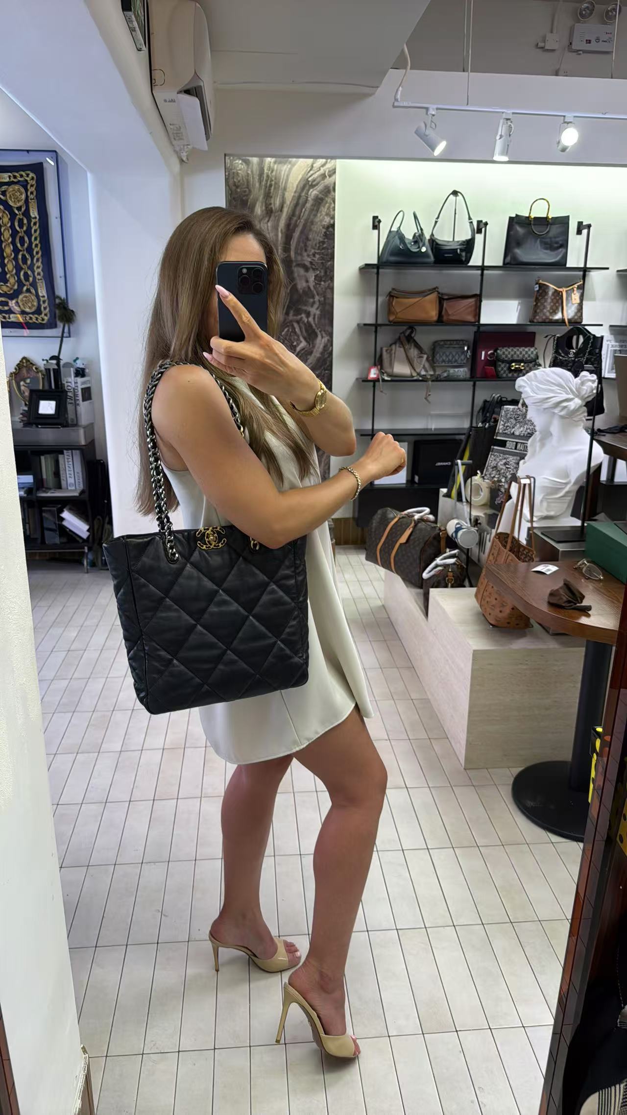 Pre-owned Certified Chanel 19 Shopper Tote Black Lambskin Golden Hw, 2023 Microchipped, w/ Full set - Chanel box, dust bag