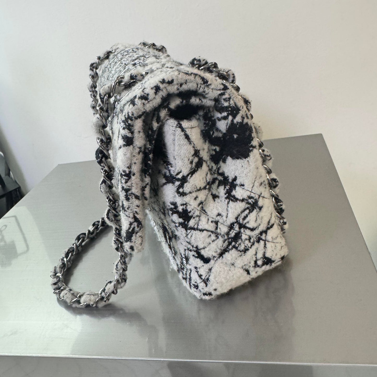 Pre-owned Certified Limited Chanel Medium Timeless Double Classic Flap, Tweed with Herringbone Pattern, 2017-2018, w/ box, dust bag