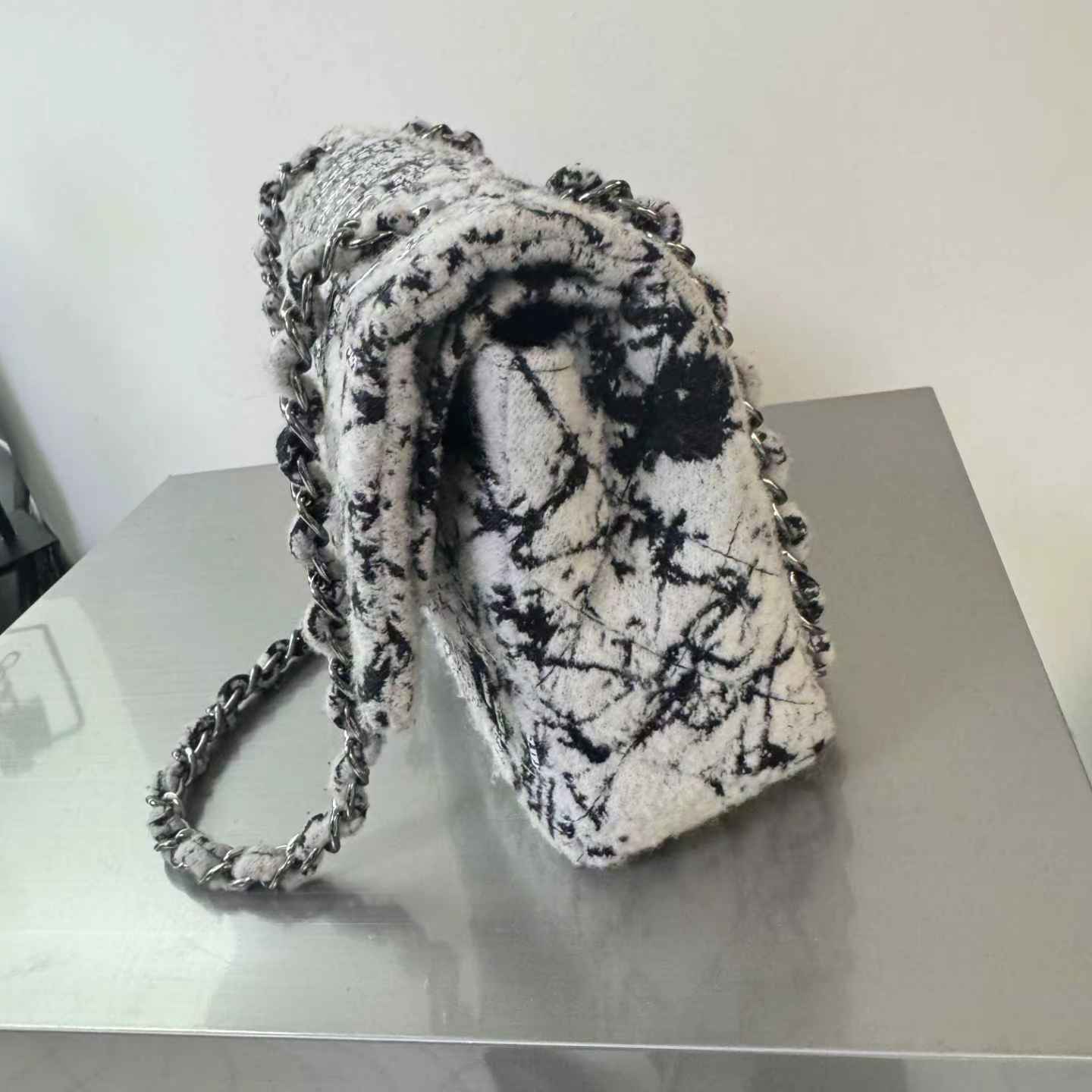 Pre-owned Certified Limited Chanel Medium Timeless Double Classic Flap, Tweed with Herringbone Pattern, 2017-2018, w/ box, dust bag