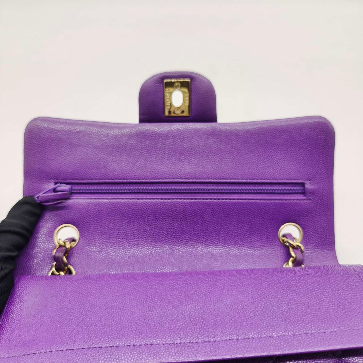 Pre-owned Chanel Classic Flap Small Double Flap Limited Seasonal Edition Royal Purple Caviar Leather Golden Hardware, Microchipped 2022, w/ full set