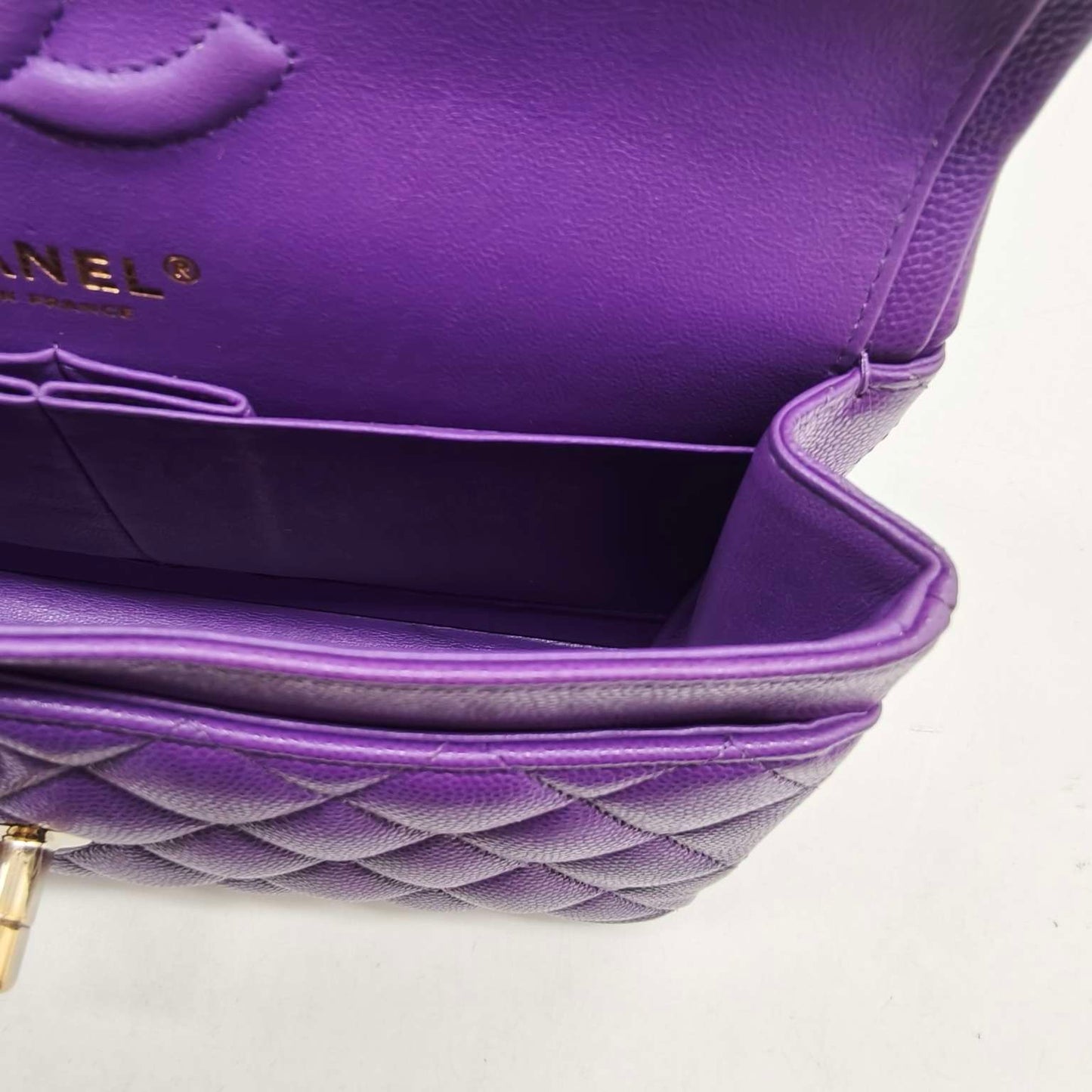 Pre-owned Chanel Classic Flap Small Double Flap Limited Seasonal Edition Royal Purple Caviar Leather Golden Hardware, Microchipped 2022, w/ full set