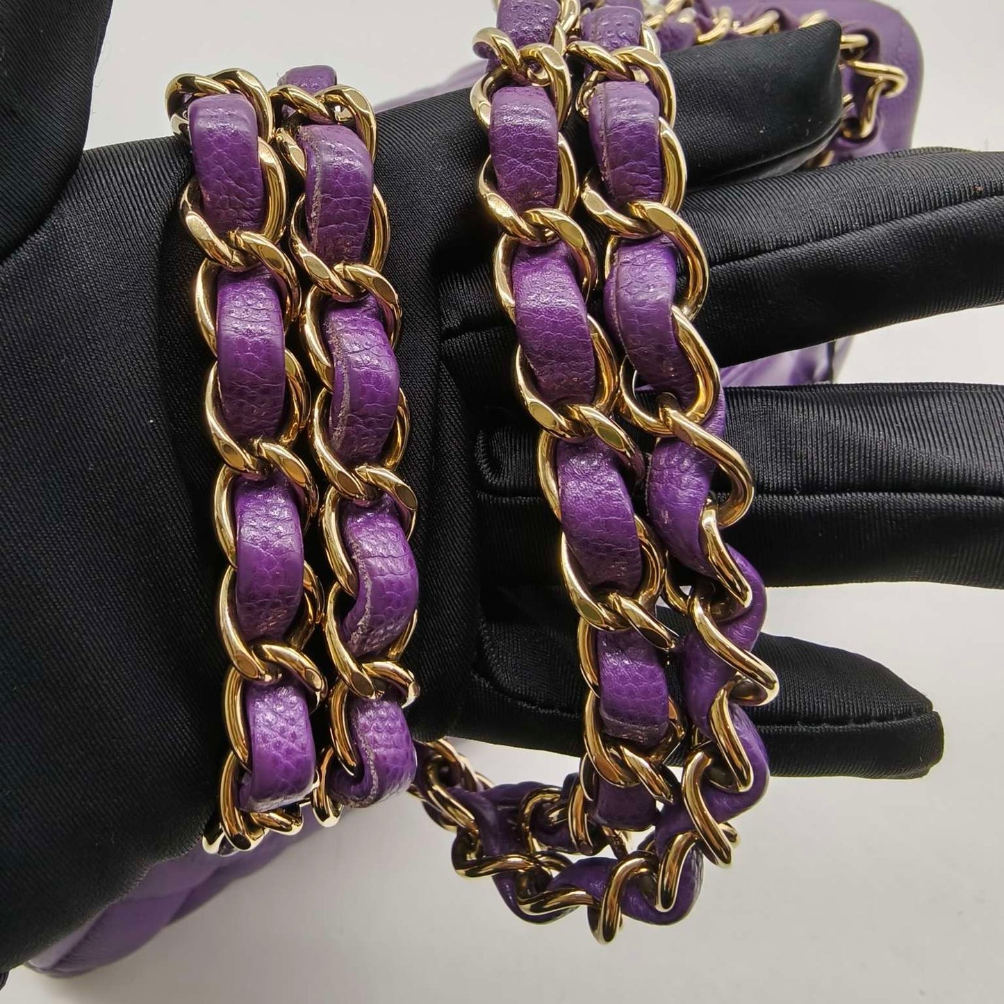 Pre-owned Chanel Classic Flap Small Double Flap Limited Seasonal Edition Royal Purple Caviar Leather Golden Hardware, Microchipped 2022, w/ full set