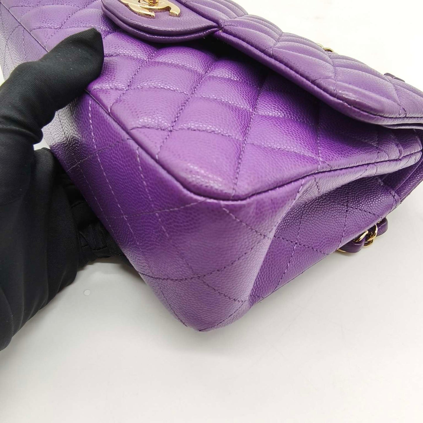 Pre-owned Chanel Classic Flap Small Double Flap Limited Seasonal Edition Royal Purple Caviar Leather Golden Hardware, Microchipped 2022, w/ full set