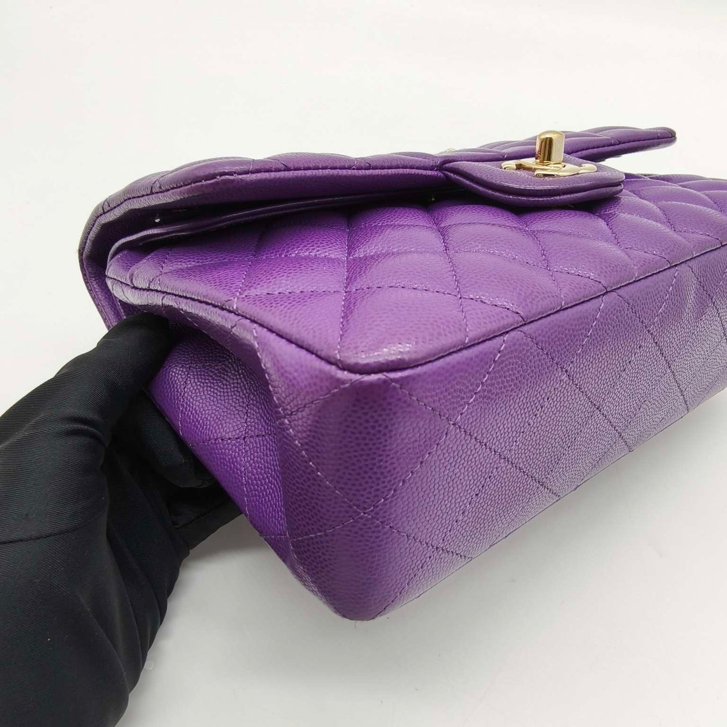 Pre-owned Chanel Classic Flap Small Double Flap Limited Seasonal Edition Royal Purple Caviar Leather Golden Hardware, Microchipped 2022, w/ full set