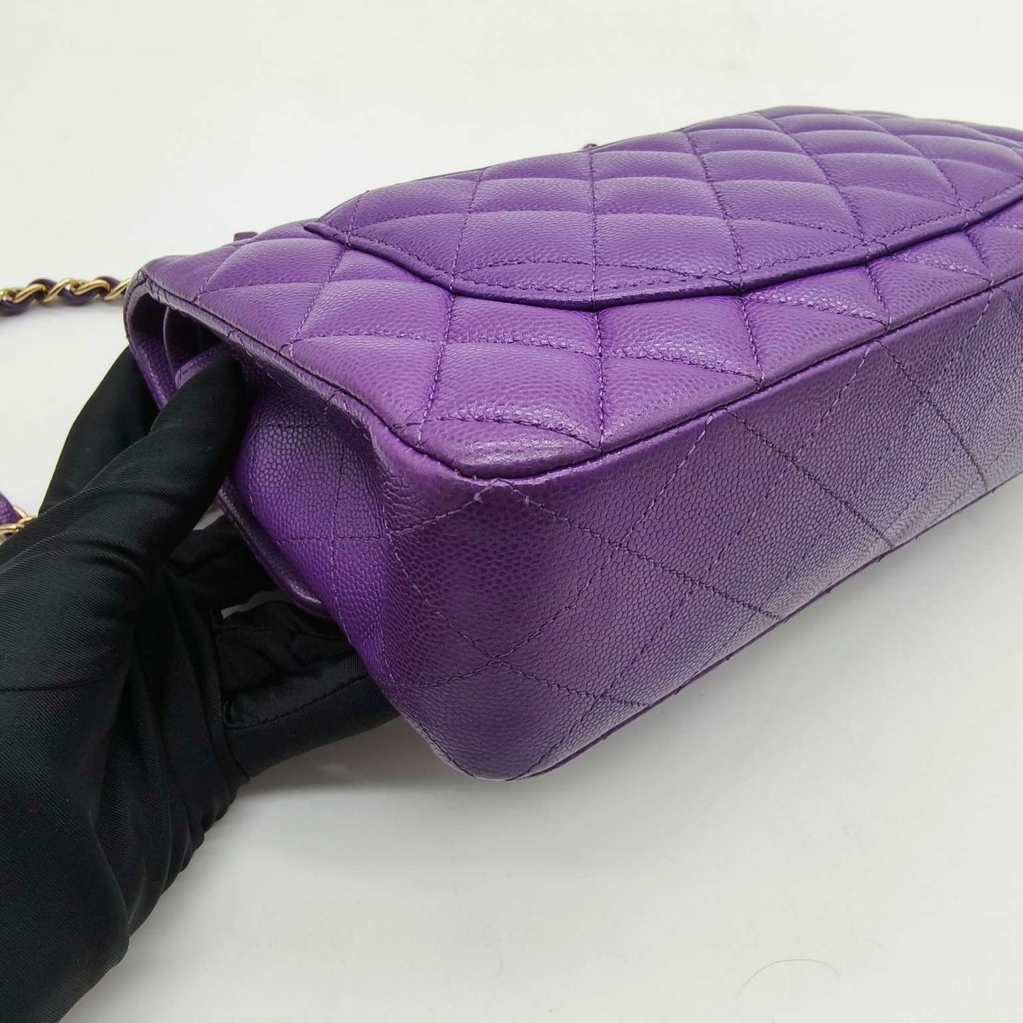 Pre-owned Chanel Classic Flap Small Double Flap Limited Seasonal Edition Royal Purple Caviar Leather Golden Hardware, Microchipped 2022, w/ full set