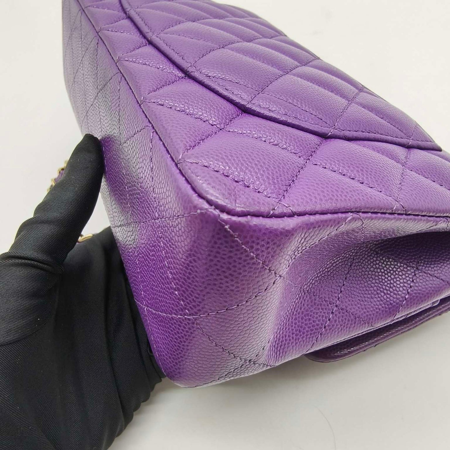 Pre-owned Chanel Classic Flap Small Double Flap Limited Seasonal Edition Royal Purple Caviar Leather Golden Hardware, Microchipped 2022, w/ full set