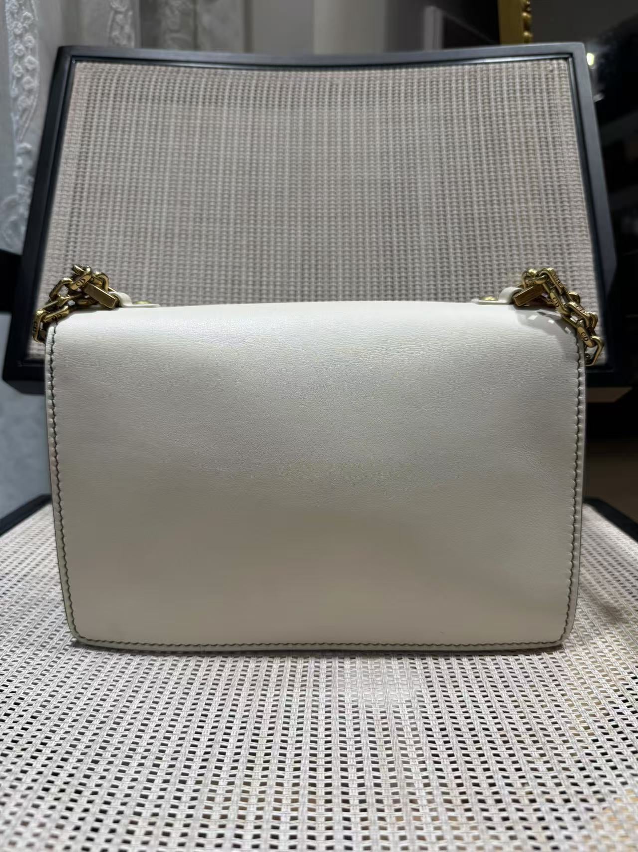 Pre-owned Certified Dior J’adior Clutch with Chain White Calfskin Golden Hardware, w/ dust bag
