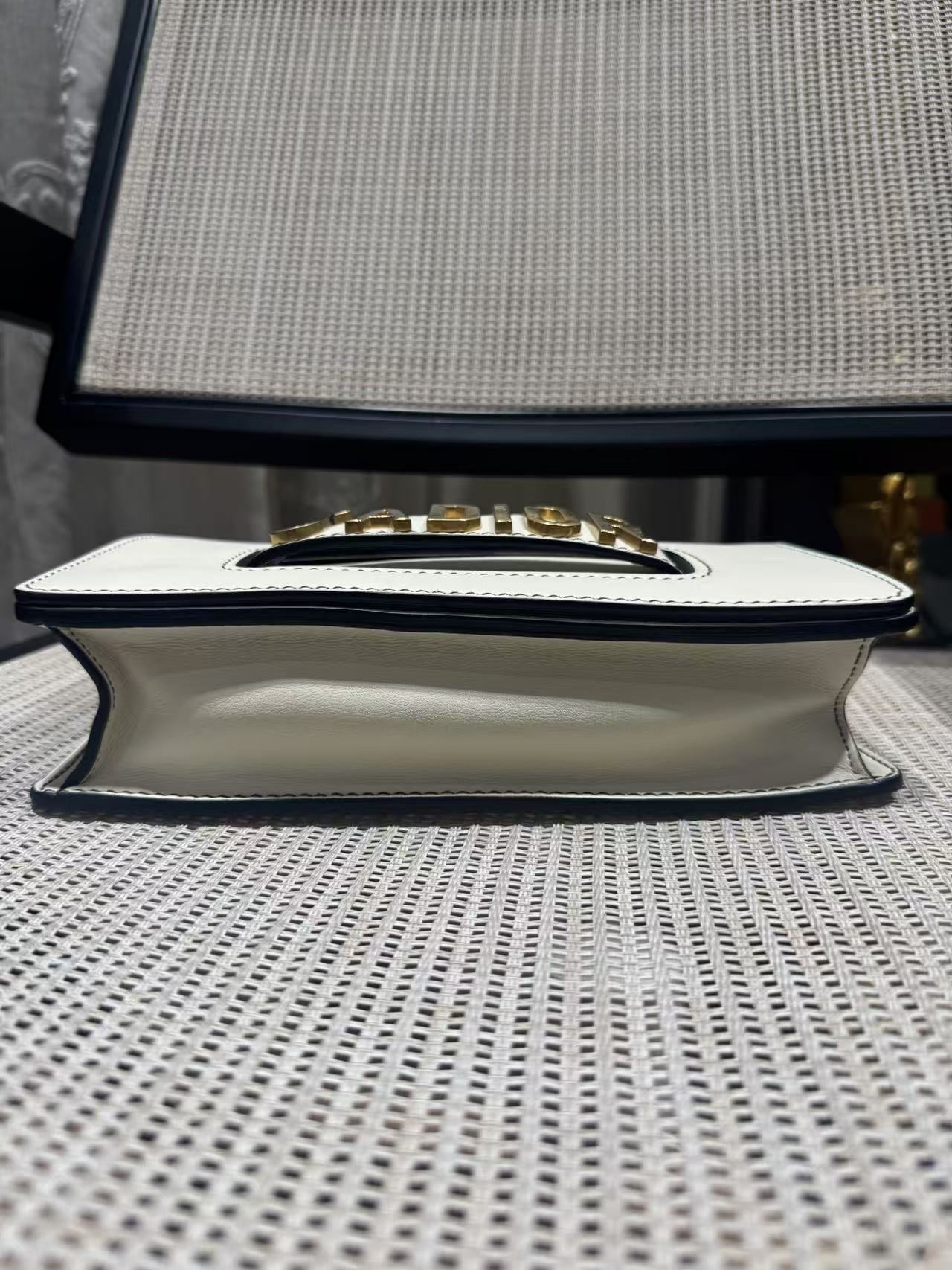 Pre-owned Certified Dior J’adior Clutch with Chain White Calfskin Golden Hardware, w/ dust bag