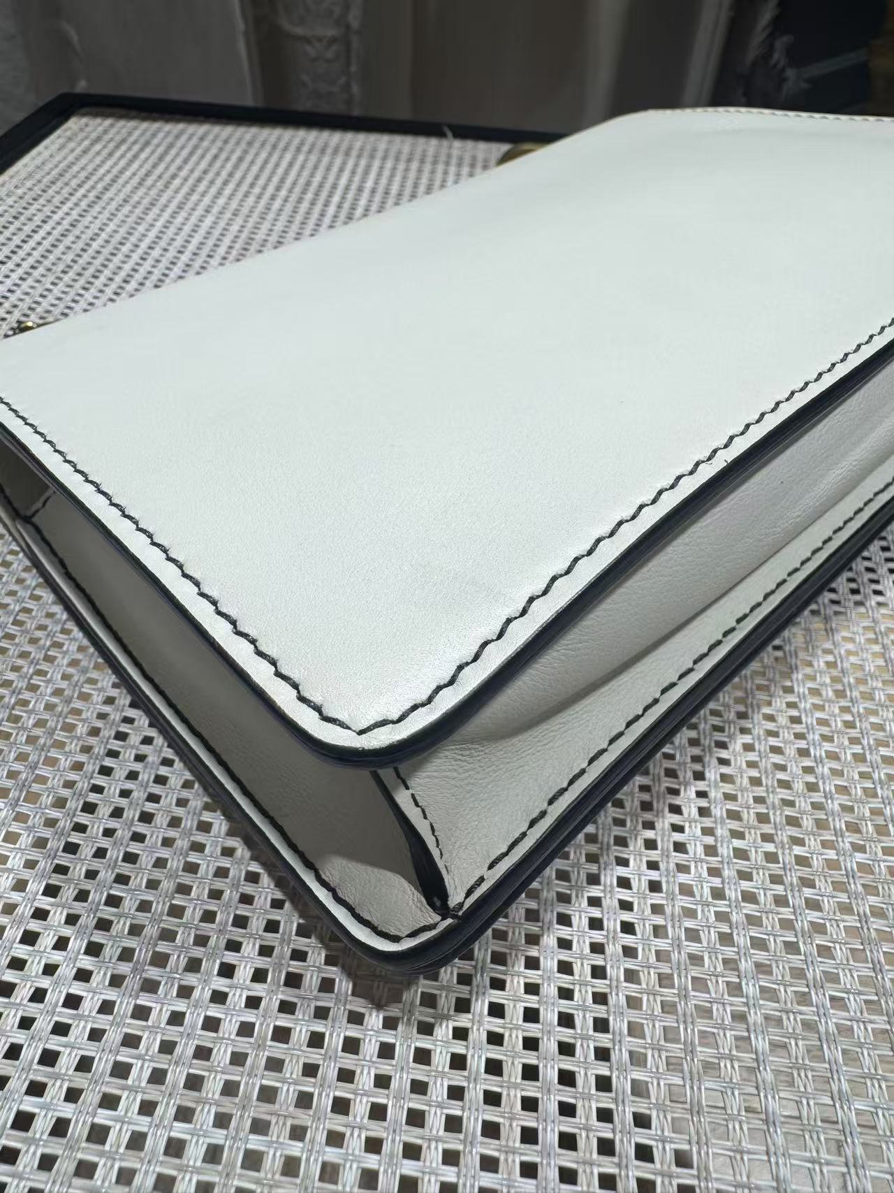 Pre-owned Certified Dior J’adior Clutch with Chain White Calfskin Golden Hardware, w/ dust bag