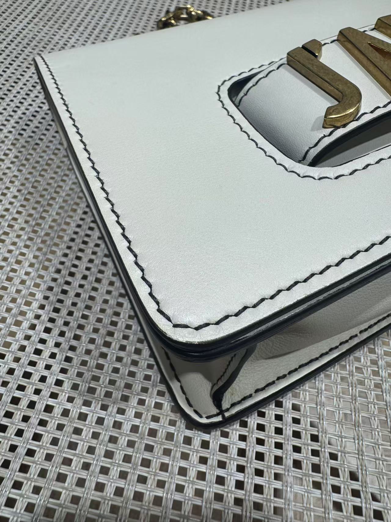 Pre-owned Certified Dior J’adior Clutch with Chain White Calfskin Golden Hardware, w/ dust bag
