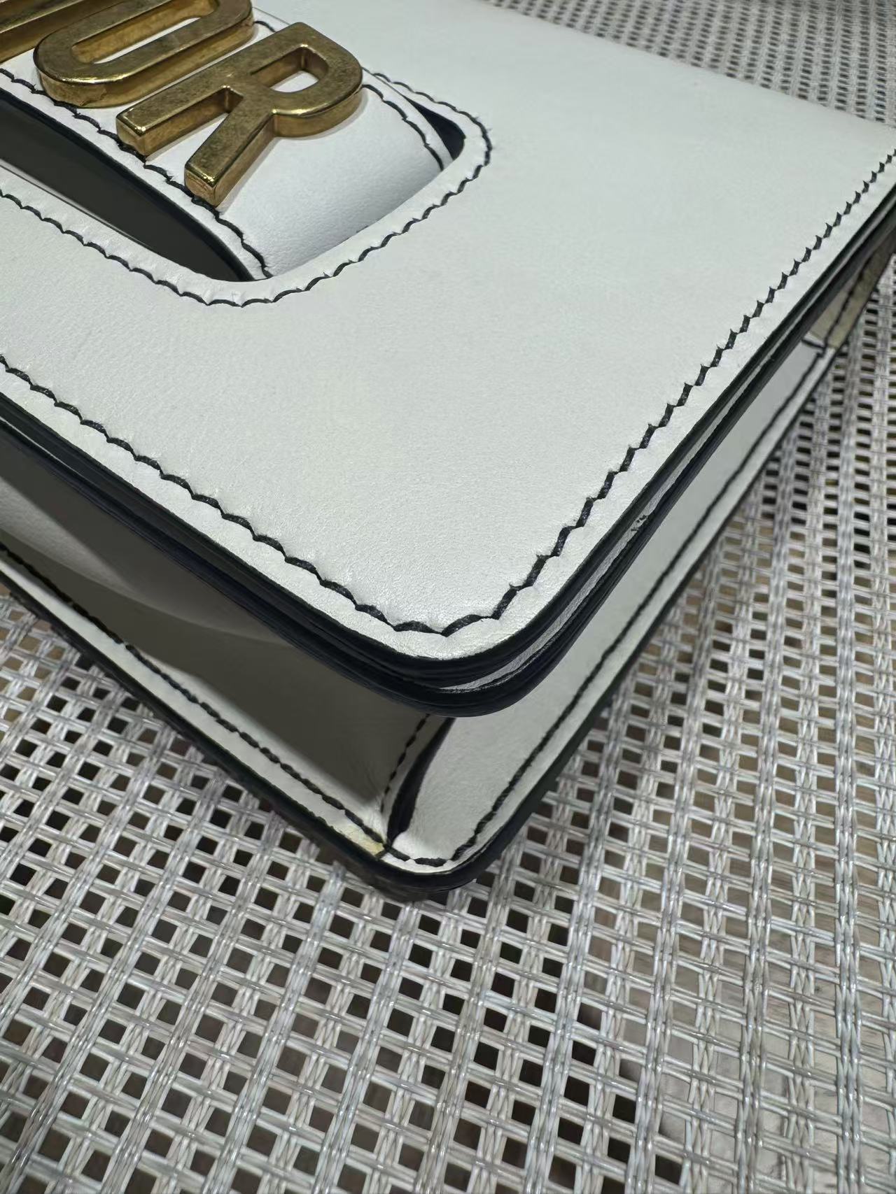 Pre-owned Certified Dior J’adior Clutch with Chain White Calfskin Golden Hardware, w/ dust bag