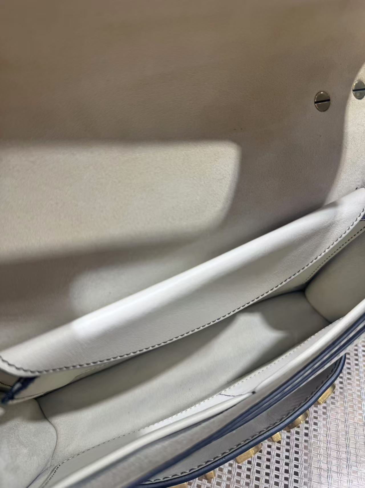 Pre-owned Certified Dior J’adior Clutch with Chain White Calfskin Golden Hardware, w/ dust bag