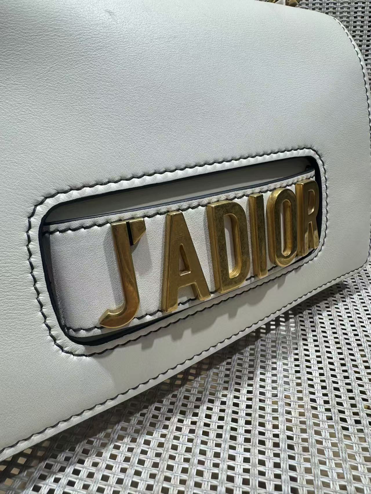 Pre-owned Certified Dior J’adior Clutch with Chain White Calfskin Golden Hardware, w/ dust bag