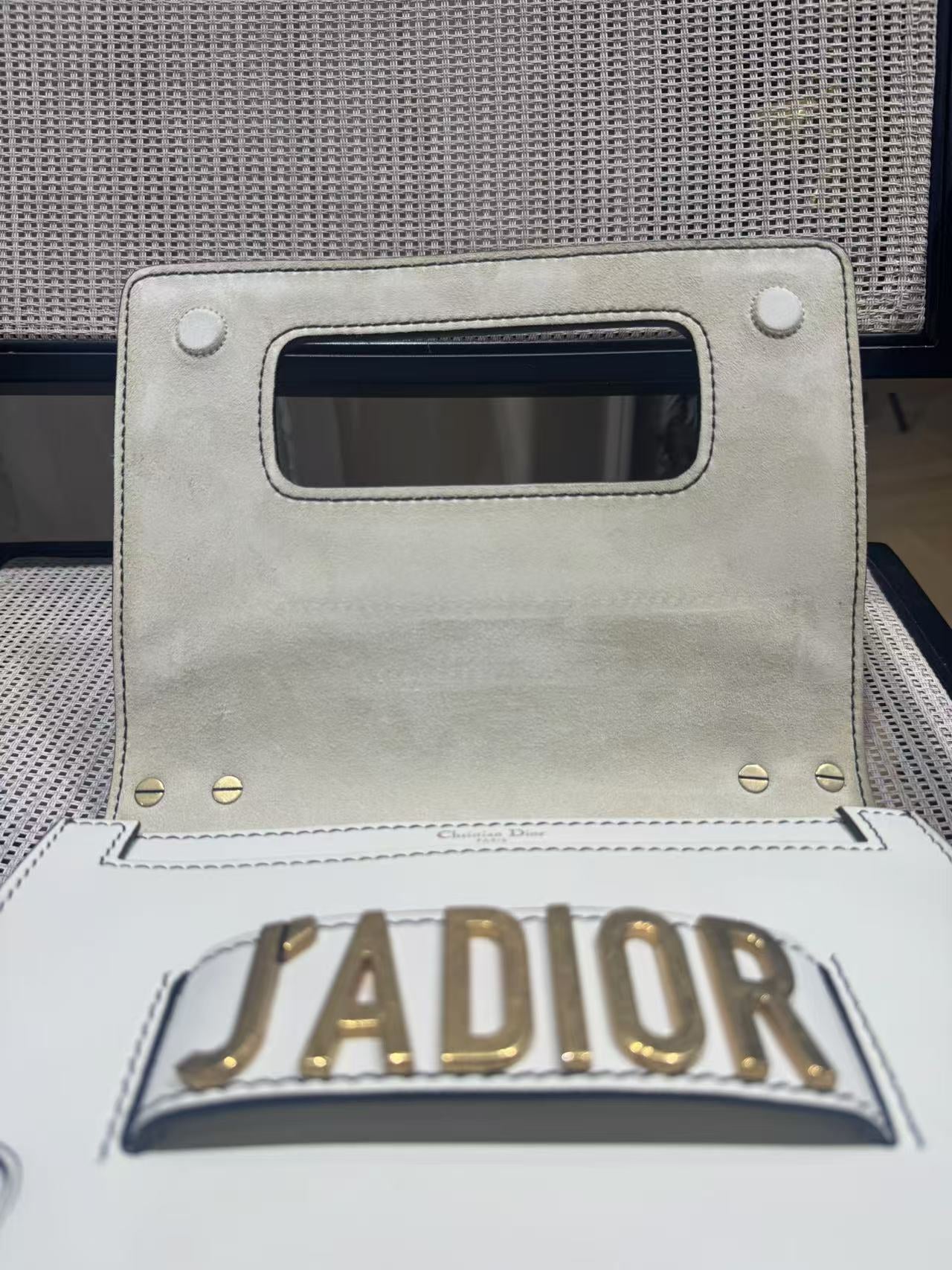 Pre-owned Certified Dior J’adior Clutch with Chain White Calfskin Golden Hardware, w/ dust bag